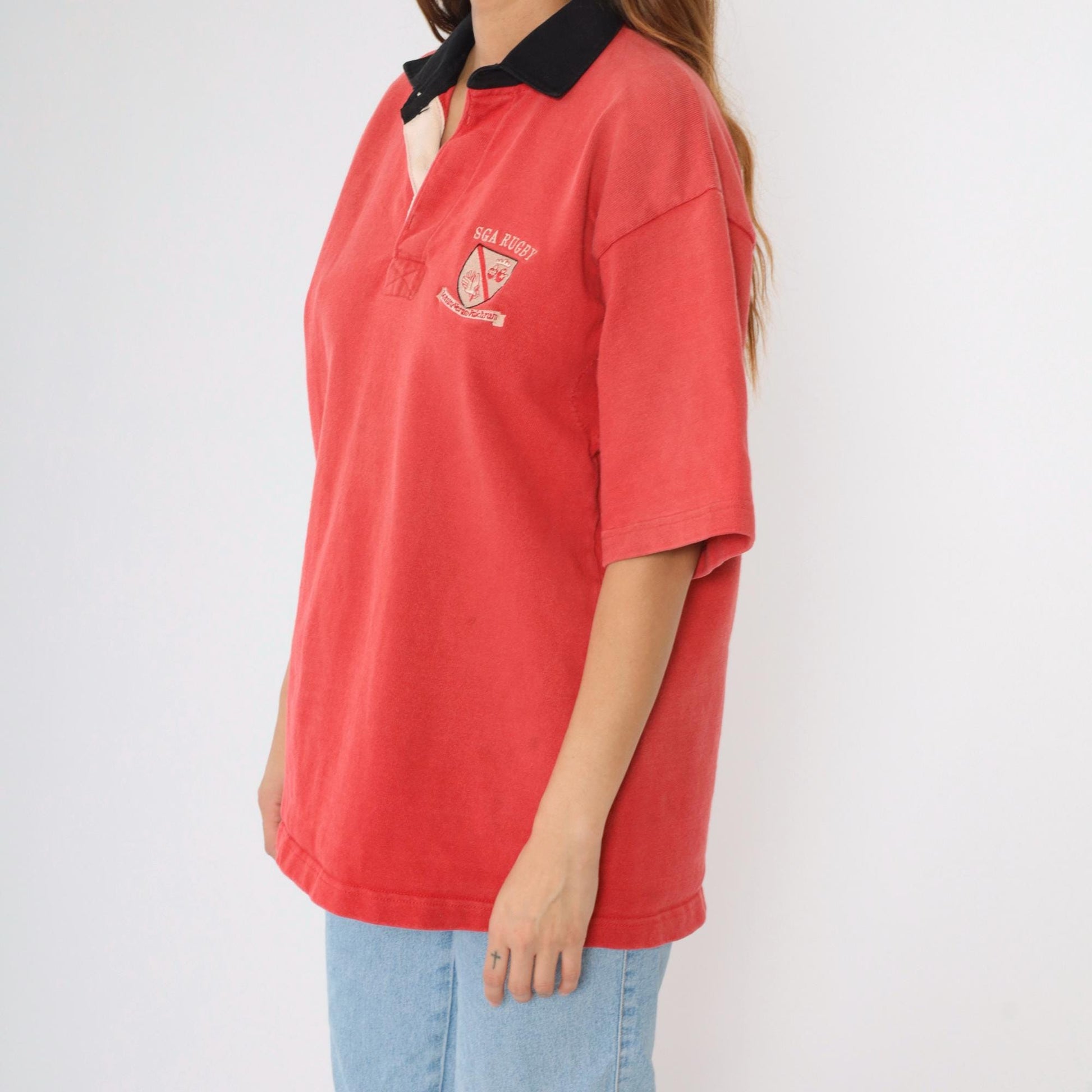 Y2K Barbarian Rugby Shirt SGA Crest Red Cotton Polo Large L