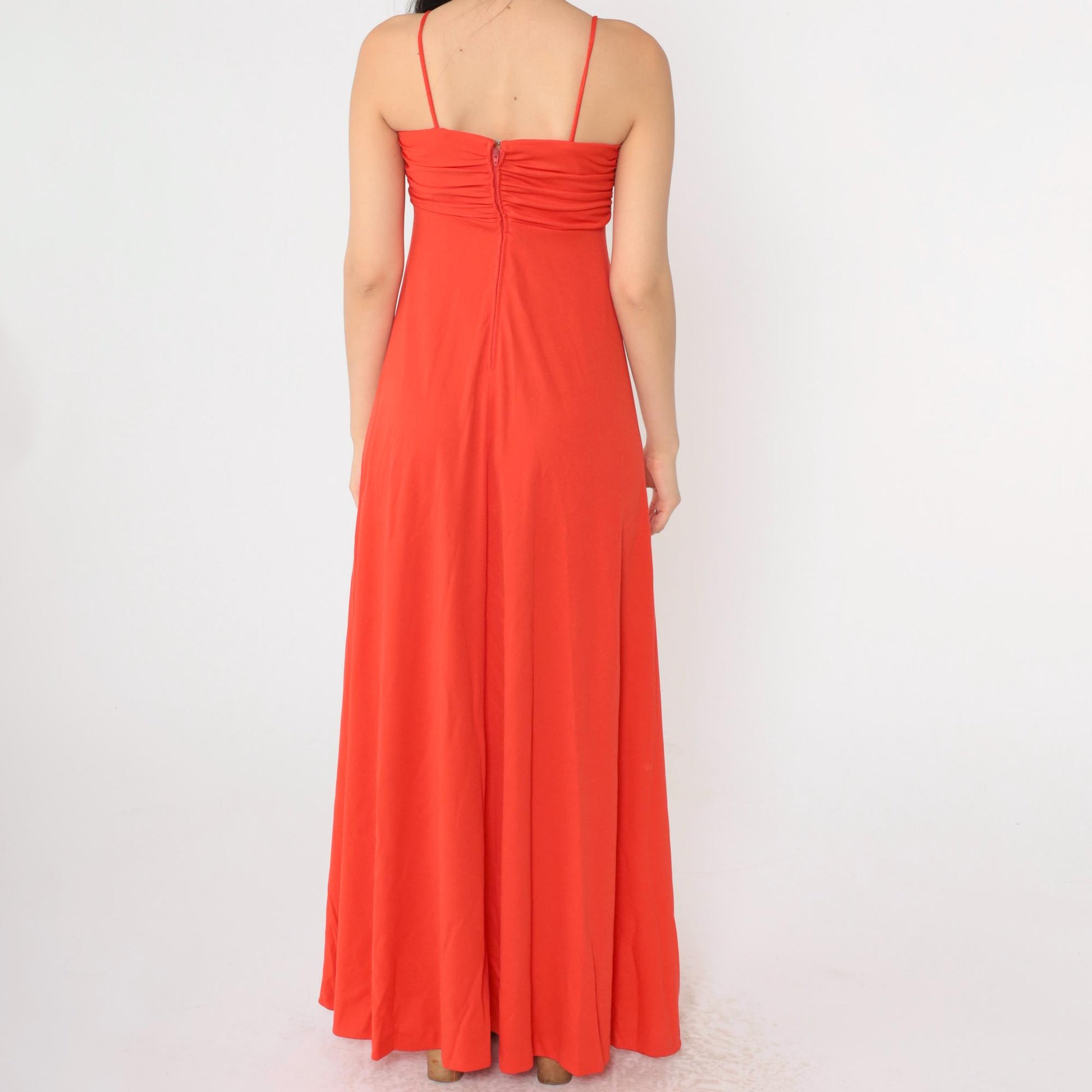 70s Red Maxi Dress Empire Waist Spaghetti Strap Grecian Extra Small