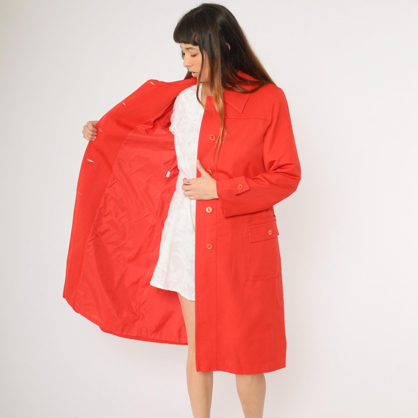 70s Forecaster of Boston Red Trench Coat Single Breasted A-Line Medium Large