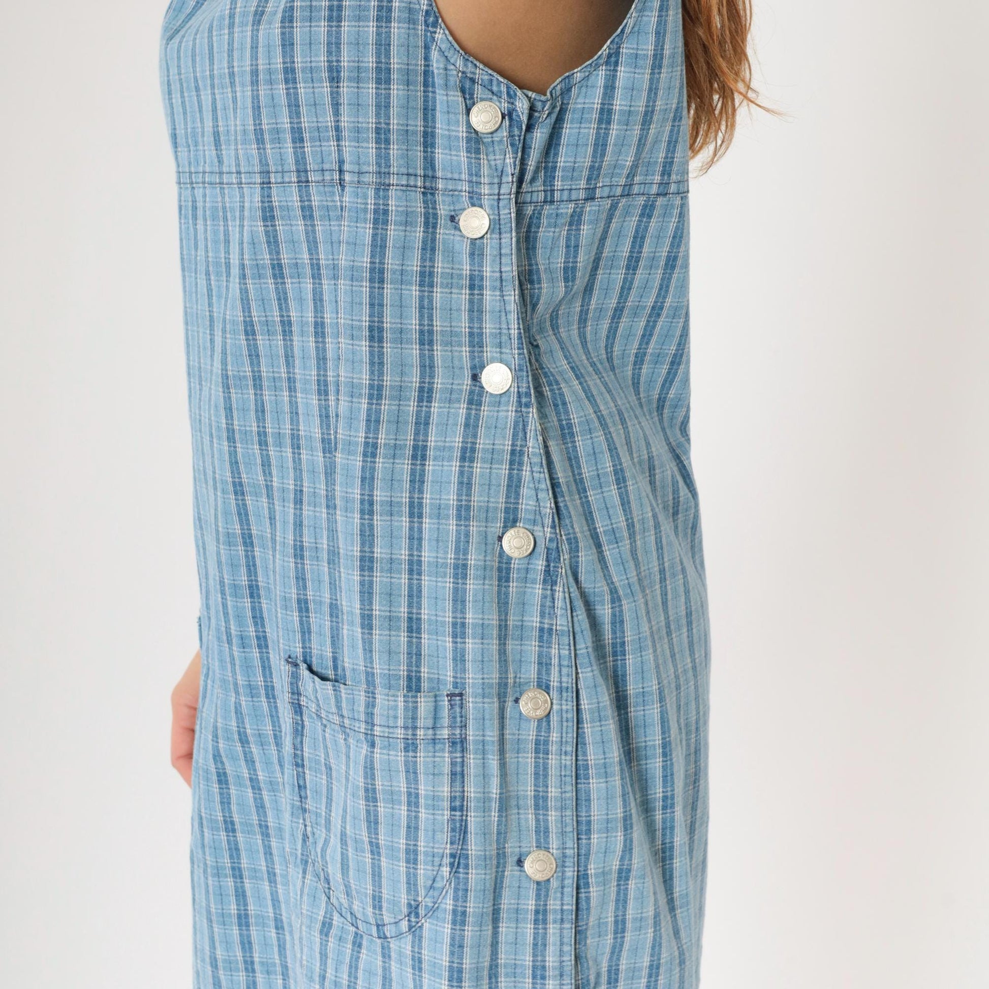 90s Cherokee Blue Plaid Mini Jumper Dress Sleeveless Shift Medium M