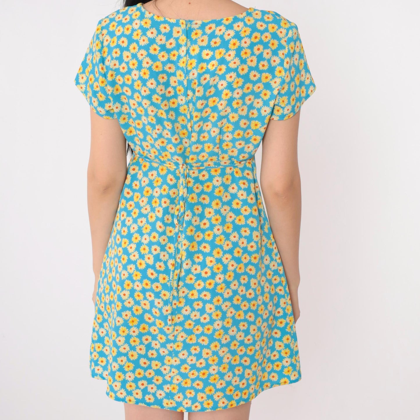 90s Byer Too! Floral Mini Dress Empire Waist Blue Yellow Small