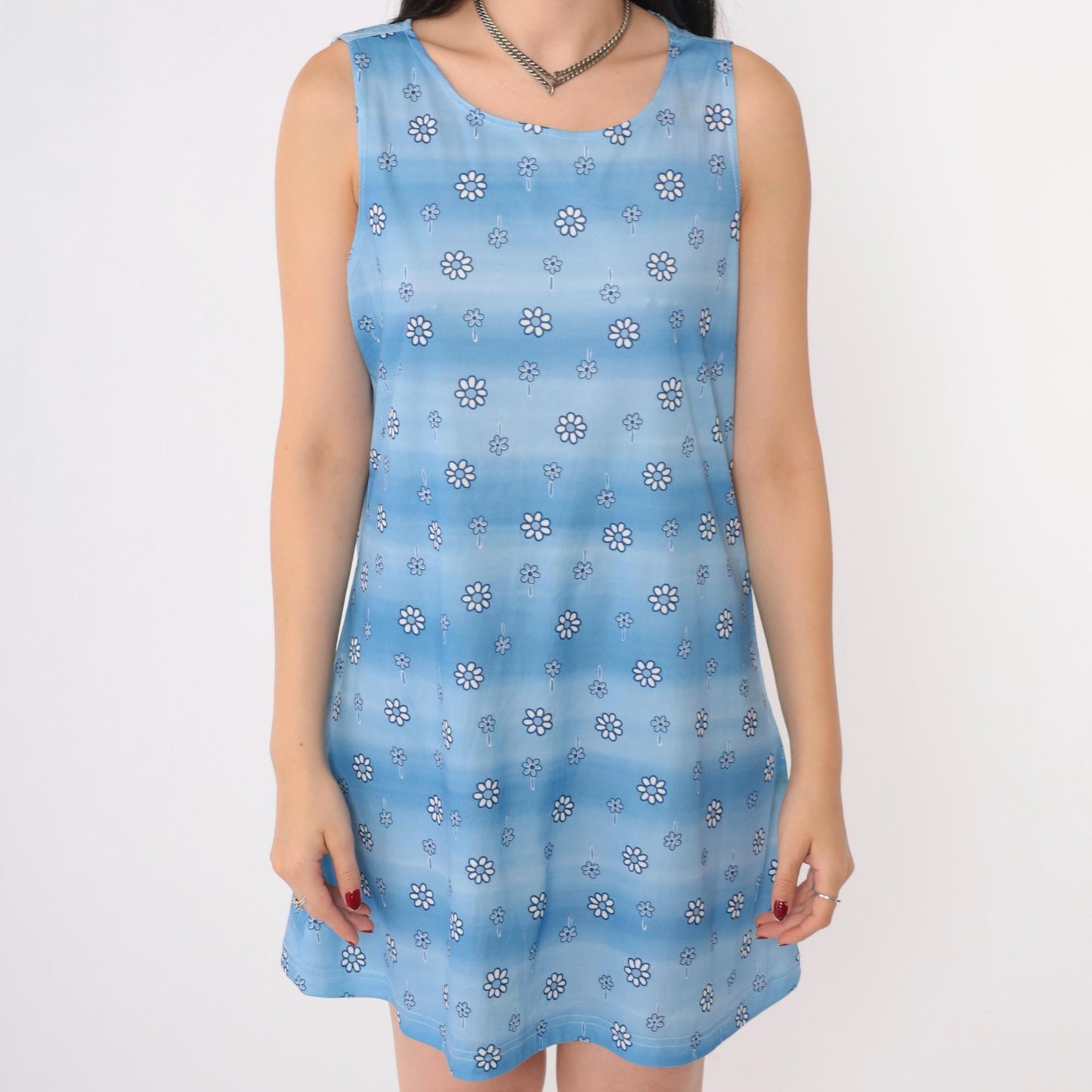 90s Joule Blue Floral Daisy Mini Sundress Sleeveless A-Line Large L