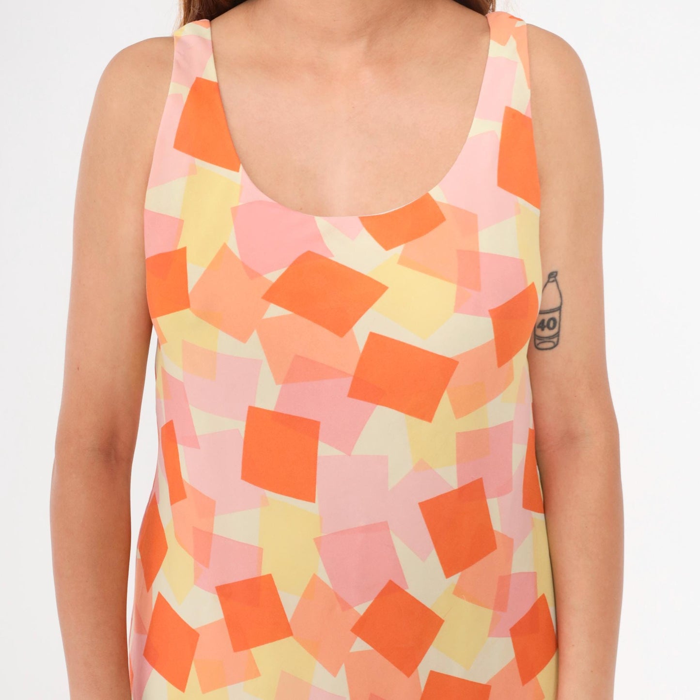 Y2K Geometric Asymmetrical Hanky Hem Shift Dress Orange Pink Yellow Large 12