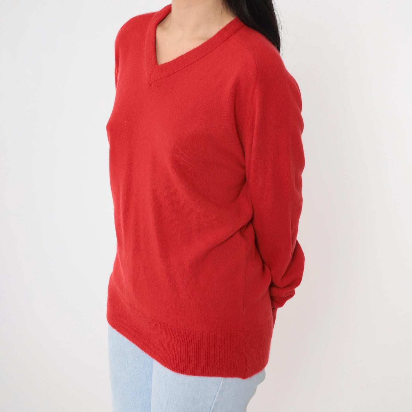80s Monterey Knits Red V-Neck Pullover Sweater Medium Large