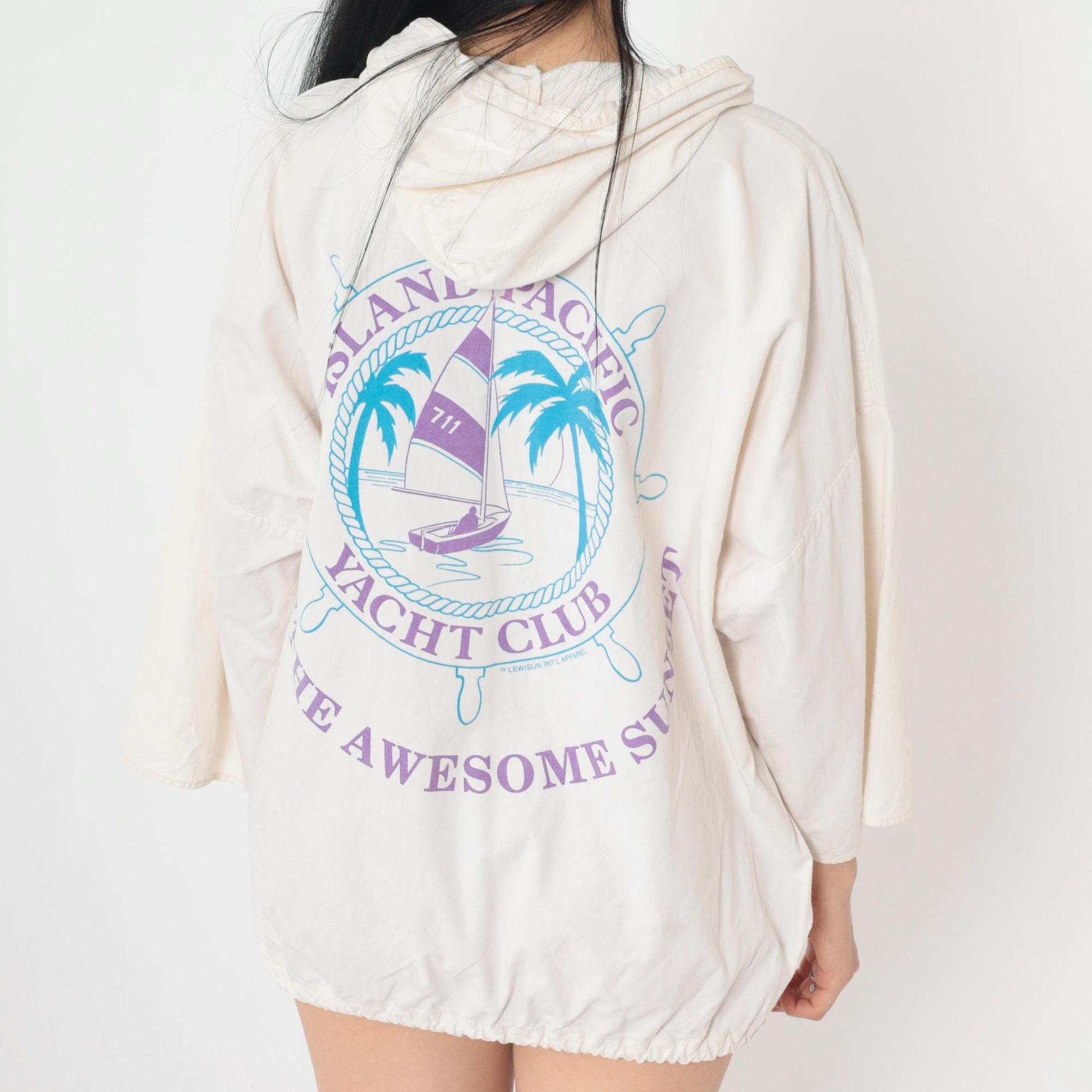 90s Island Pacific Yacht Club Sailboat Hoodie Off-White Double-Sided Graphic Cotton