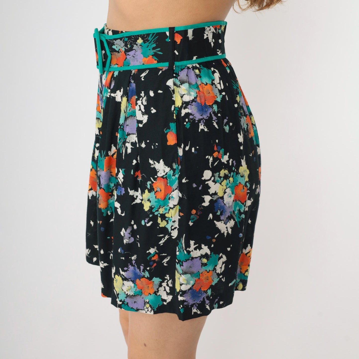 80s Synari Petites Floral Two-Piece Set Jacket Shorts Pleated Small