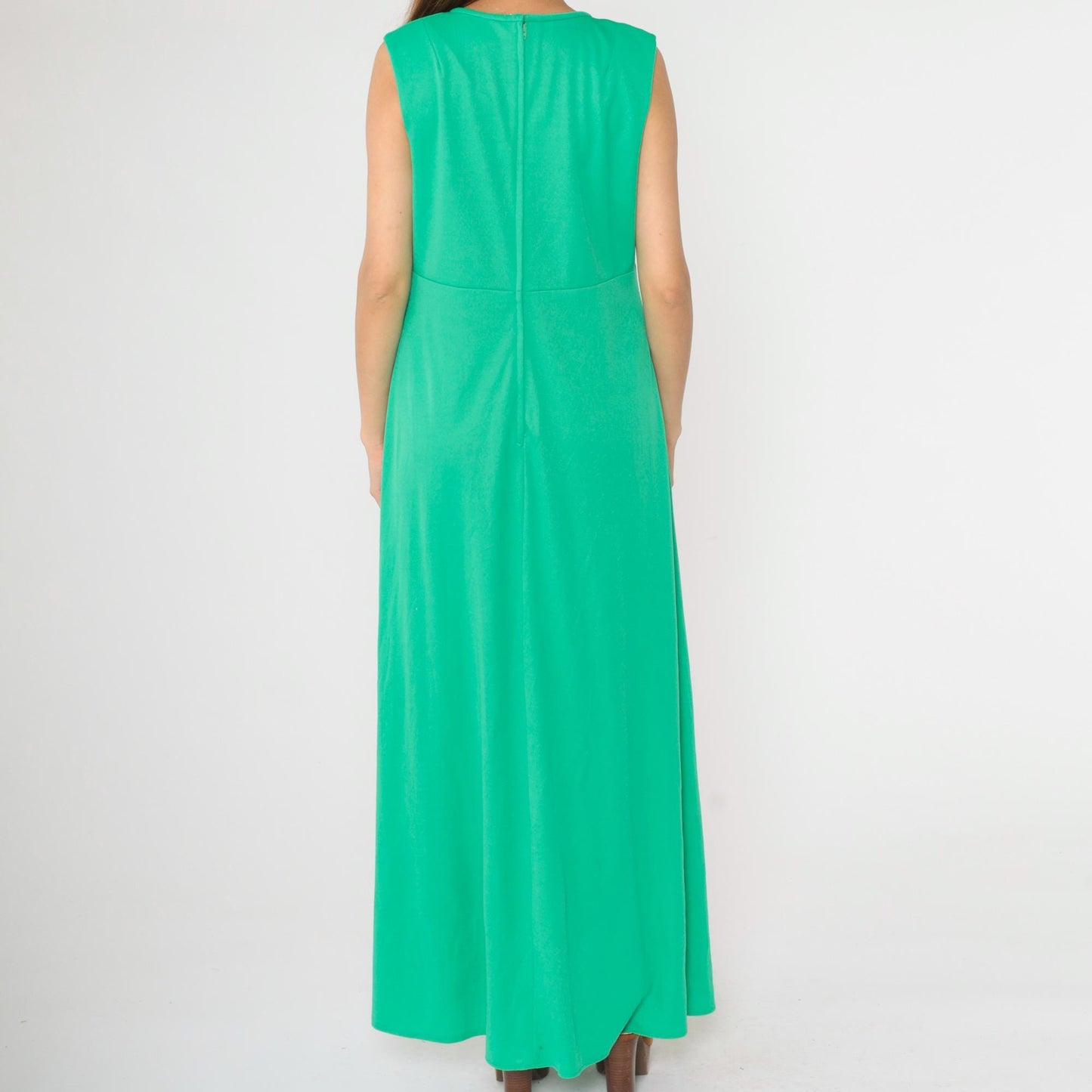 70s Green Maxi Dress Sleeveless High Waist Lily Lynn Large L
