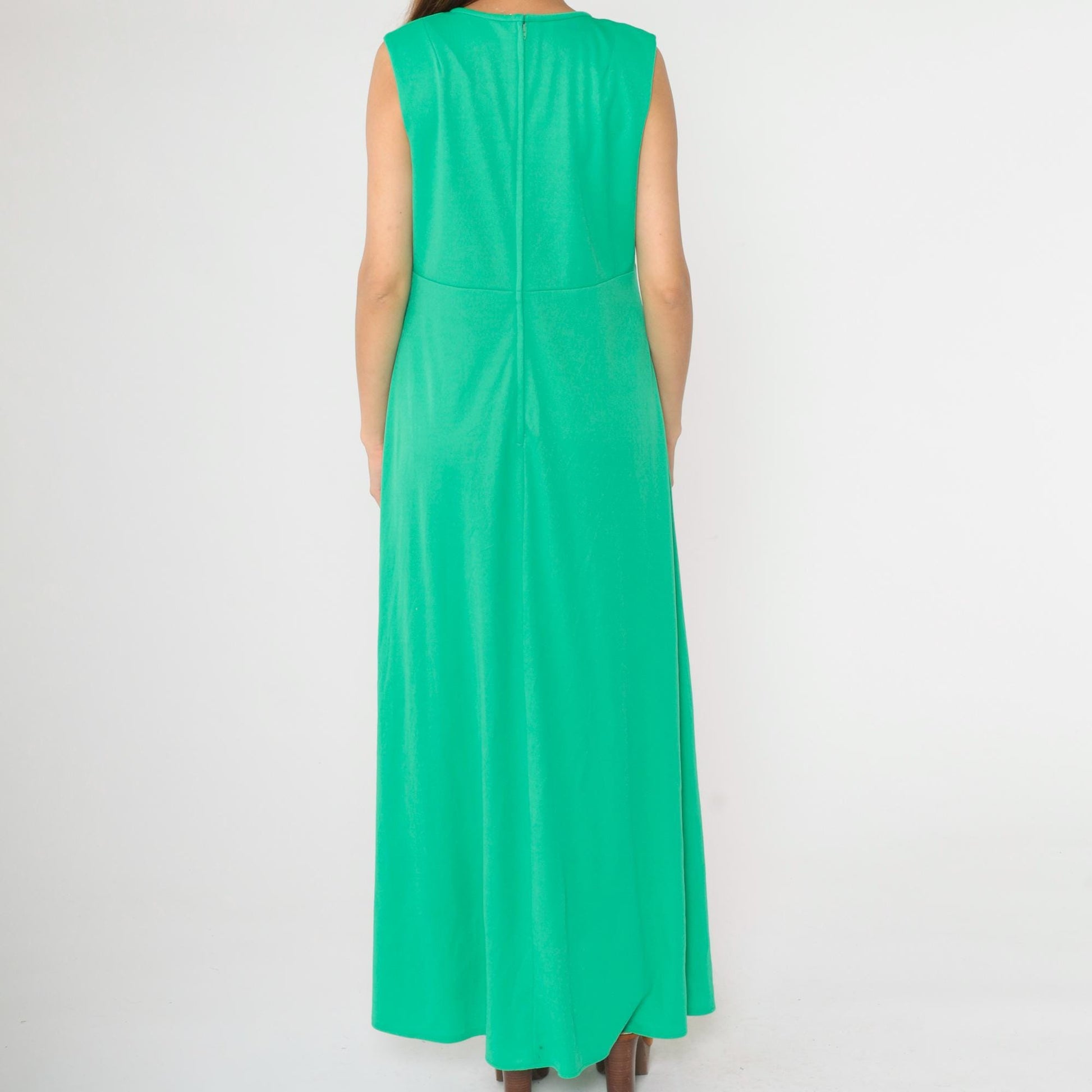 70s Green Maxi Dress Sleeveless High Waist Lily Lynn Large L