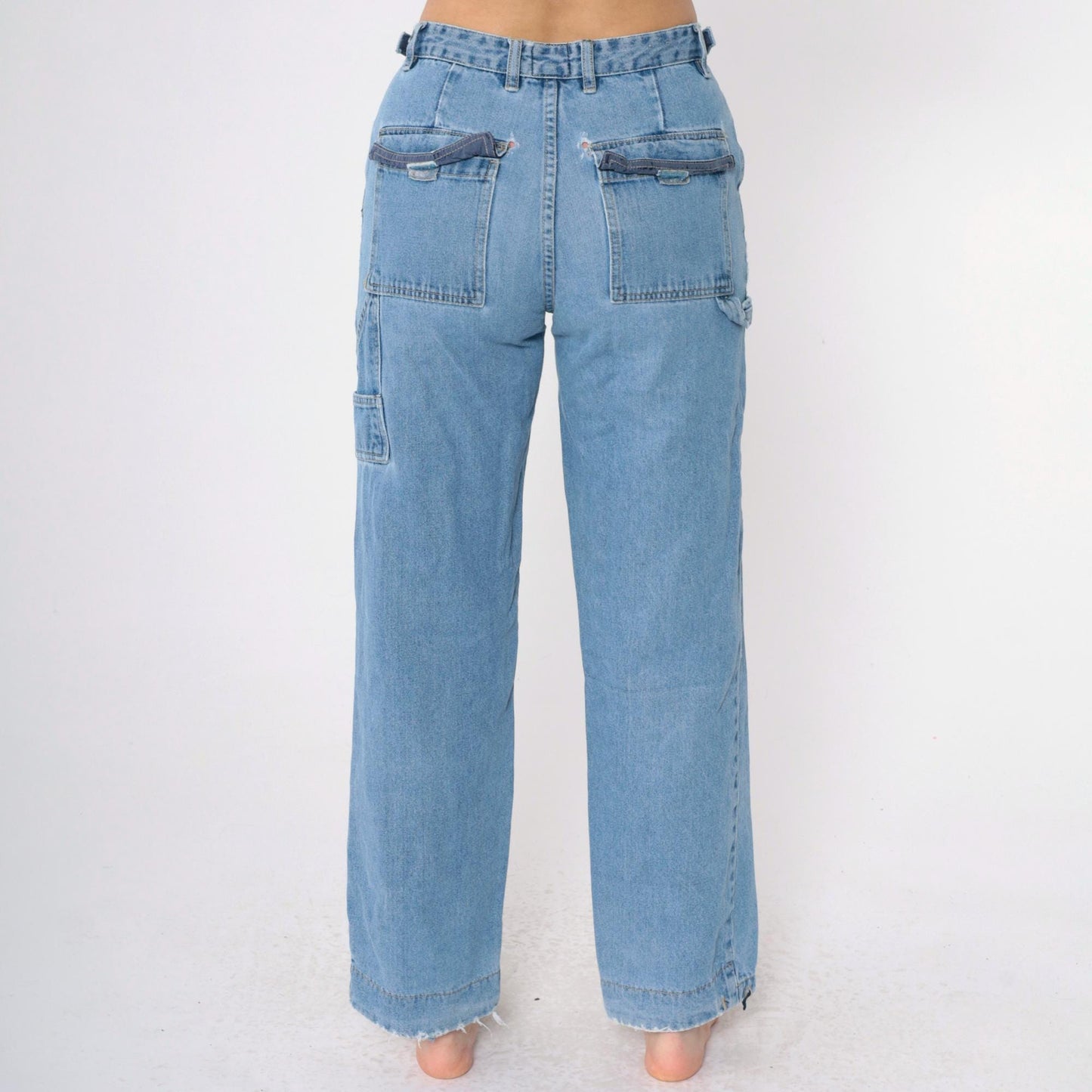 00s Rue21 Cargo Jeans Blue Denim Straight Leg Mid Rise Small 27
