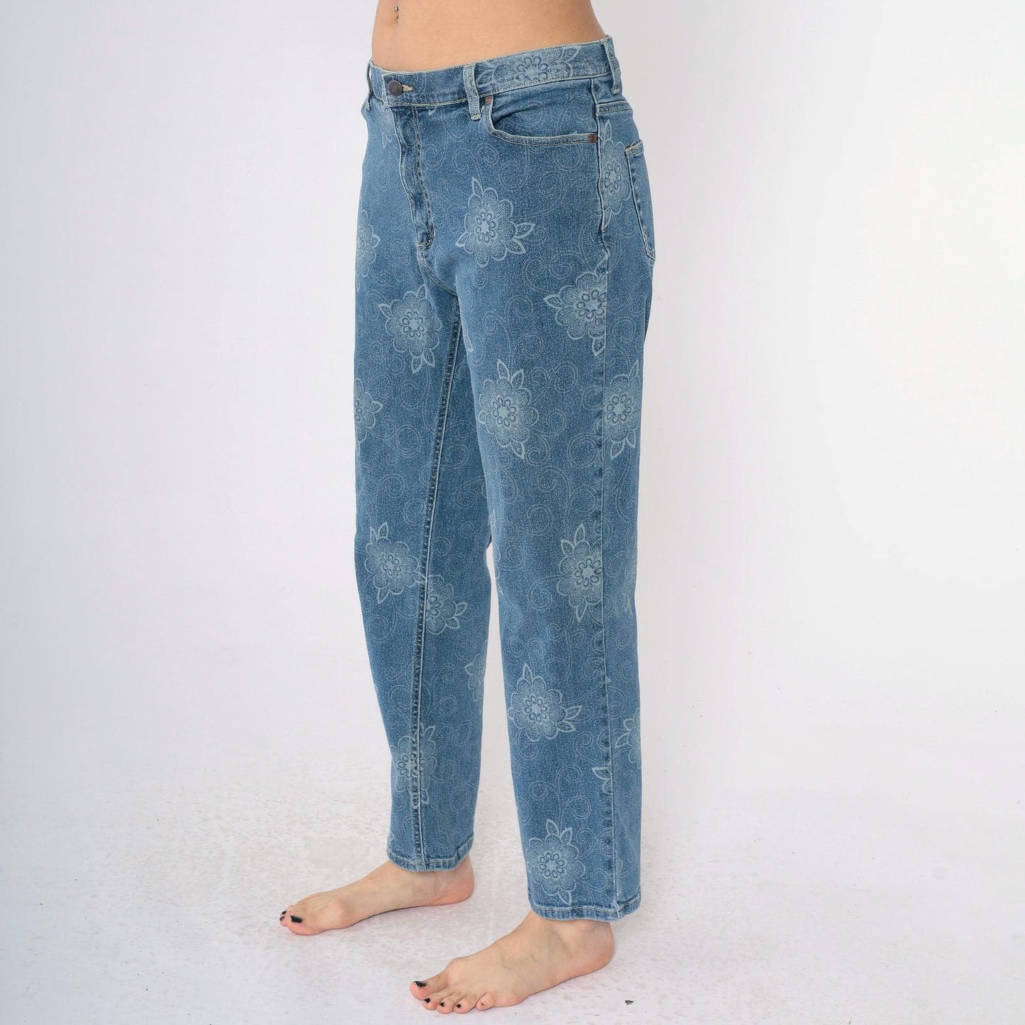 Y2K High Sierra Floral Blue Jeans Straight Leg High Rise 00s Large 14