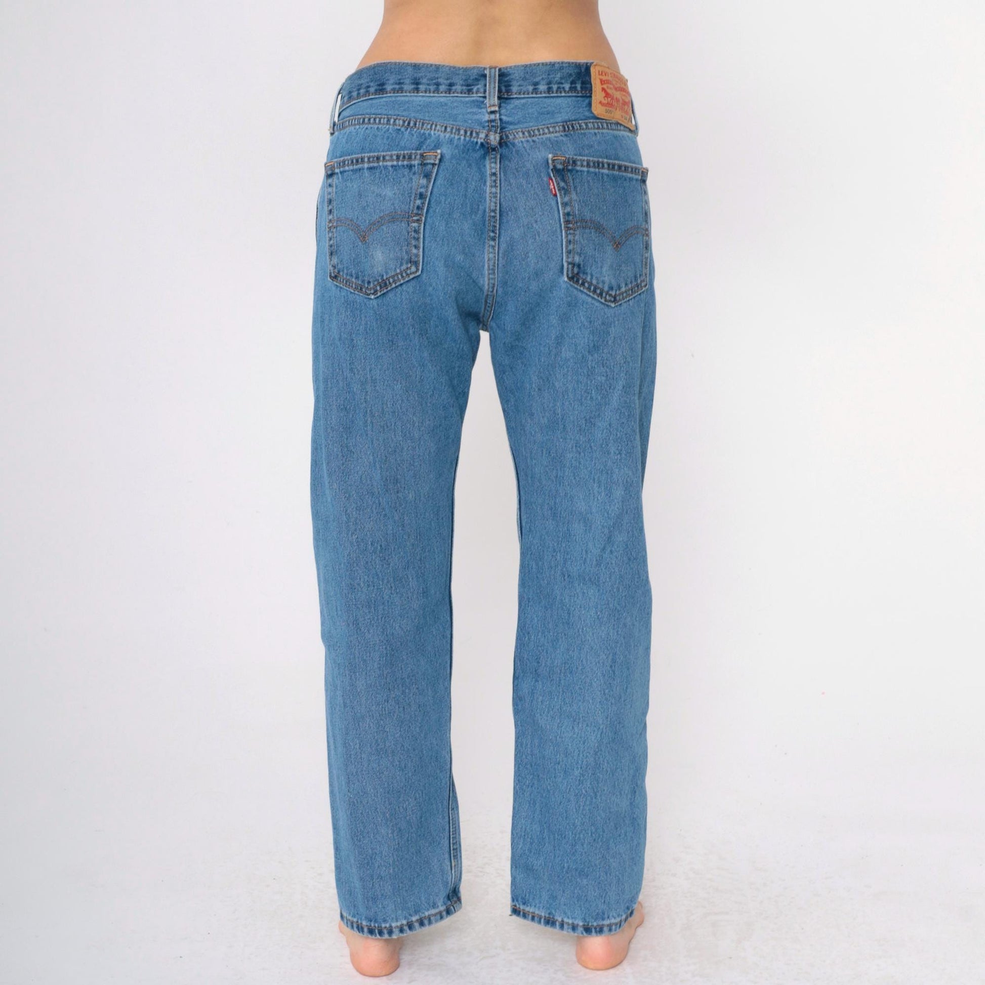 Y2K Levi's 505 Straight Leg Jeans Blue Denim High Rise Ripped 34x30