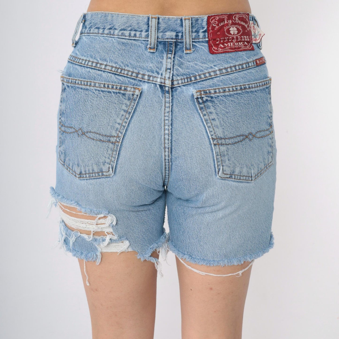 00s Lucky Brand Cutoff Denim Shorts Blue Distressed High Rise Medium 28