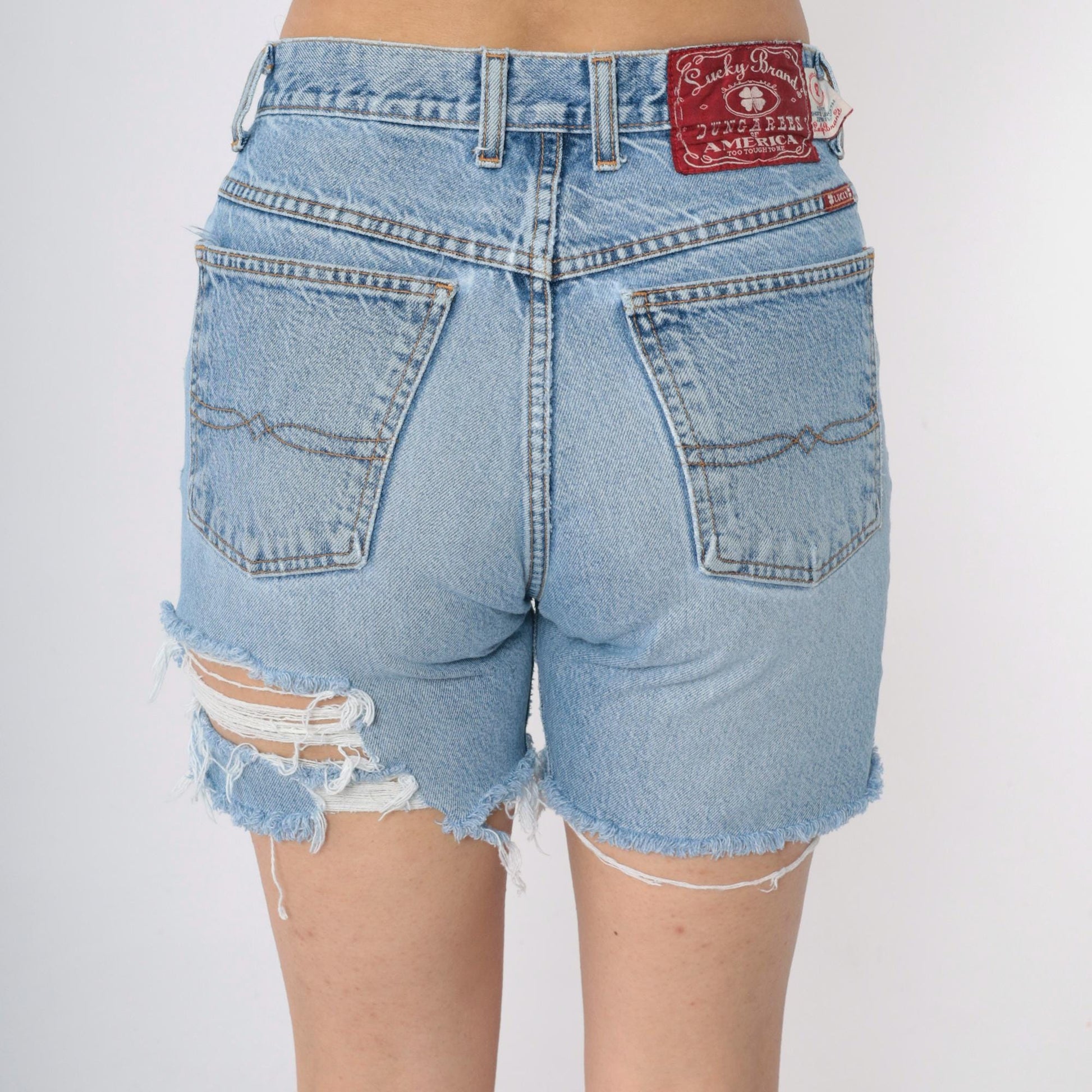 00s Lucky Brand Cutoff Denim Shorts Blue Distressed High Rise Medium 28