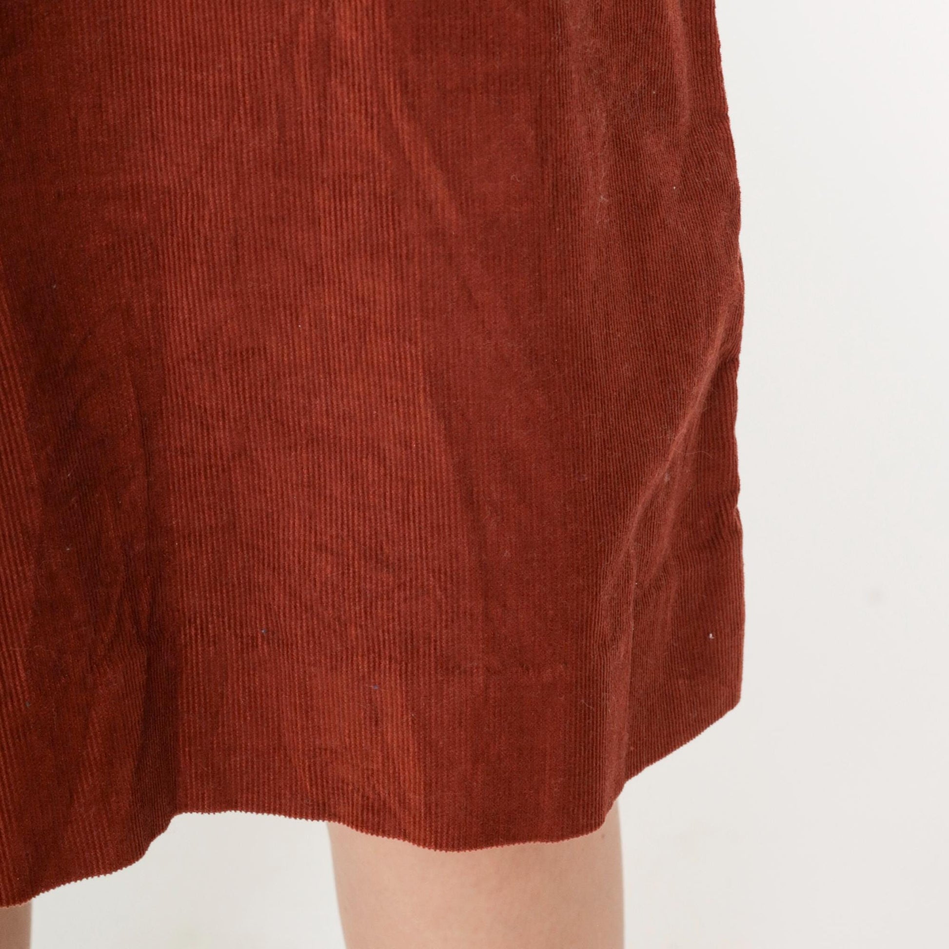 80s Rust Corduroy Midi Skirt High Waist Front Slit Pockets Small