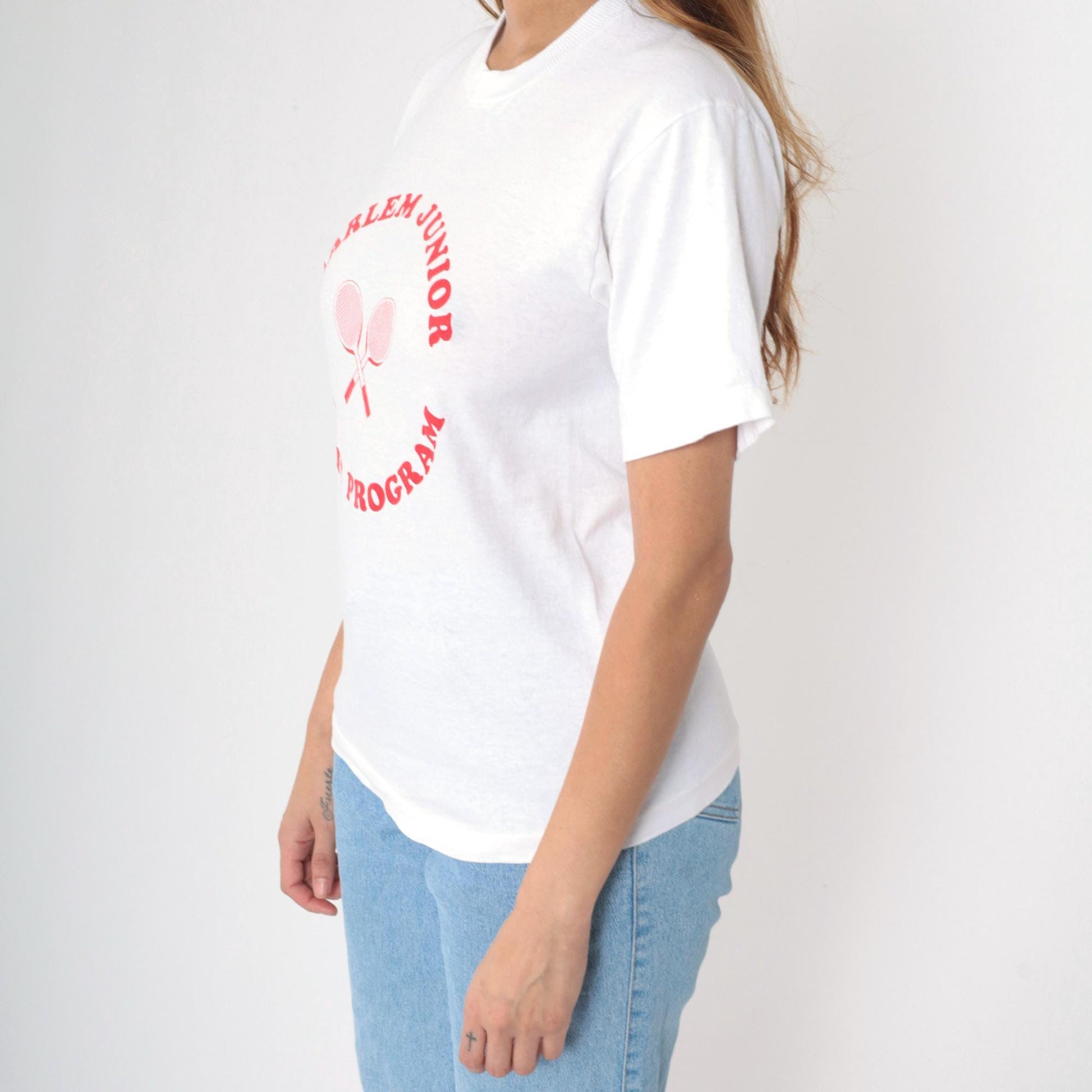 90s Harlem Junior Tennis Program Graphic T-Shirt White Single Stitch Small