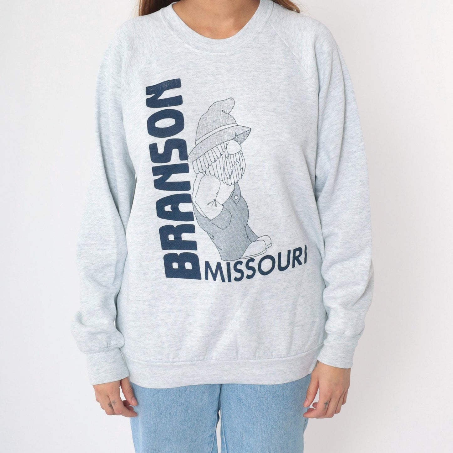 90s Branson Missouri Gnome Graphic Sweatshirt Heather Grey Crewneck Extra Large