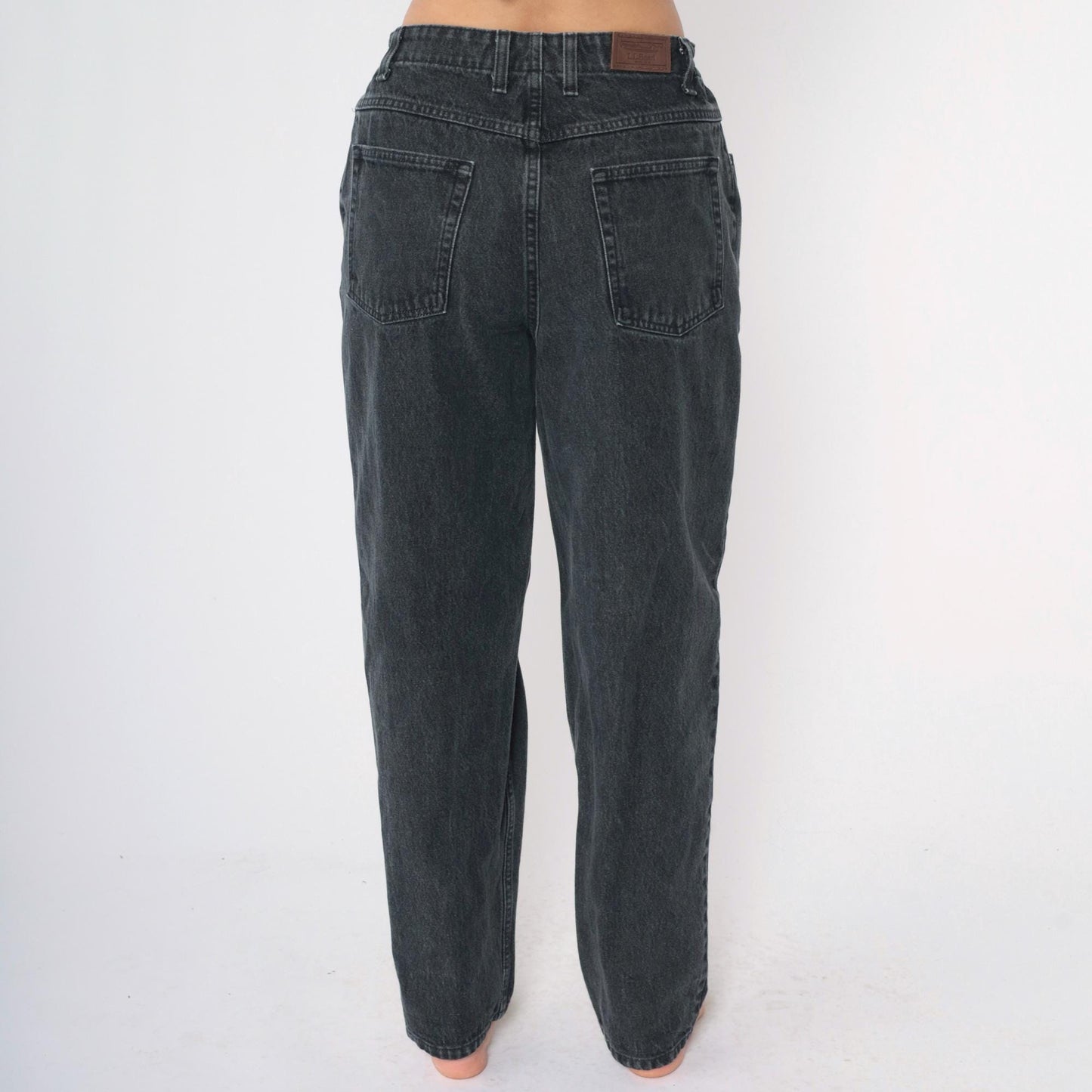 90s L.L. Bean Double L Black Denim High-Rise Straight-Leg Jeans Women's 14
