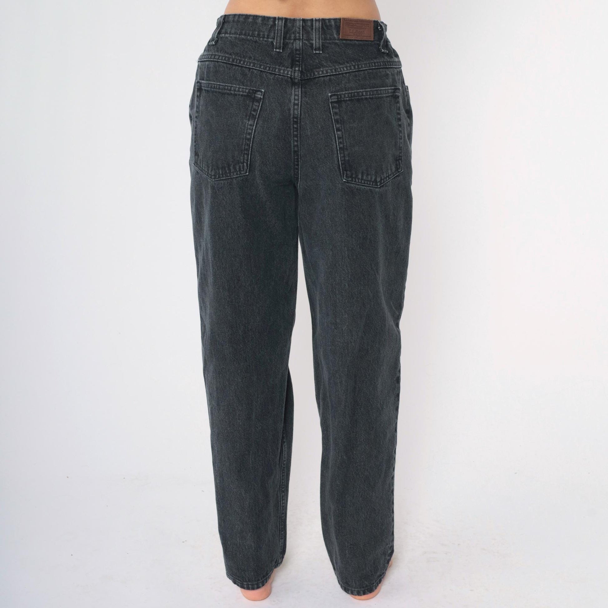90s L.L. Bean Double L Black Denim High-Rise Straight-Leg Jeans Women's 14