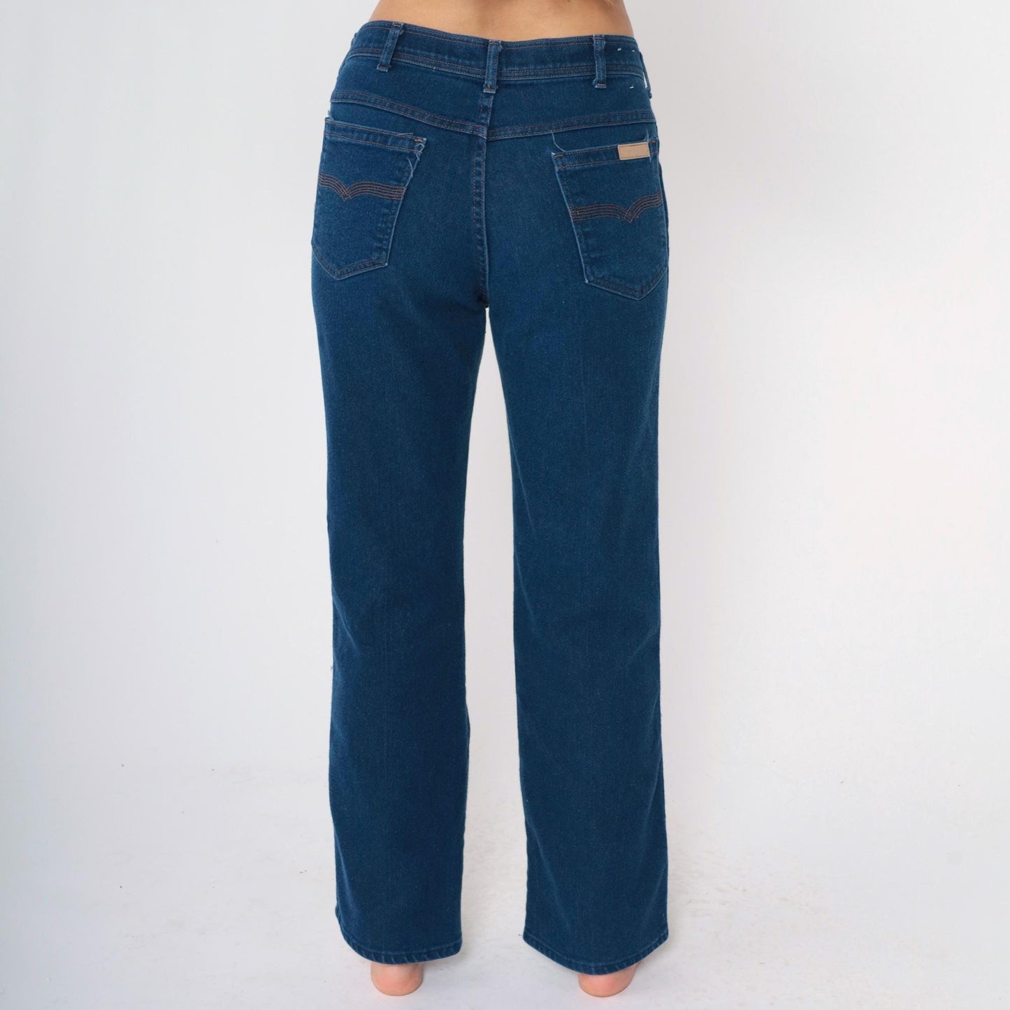 80s Dark Wash Straight Leg Jeans High Rise Western Stitching Medium M