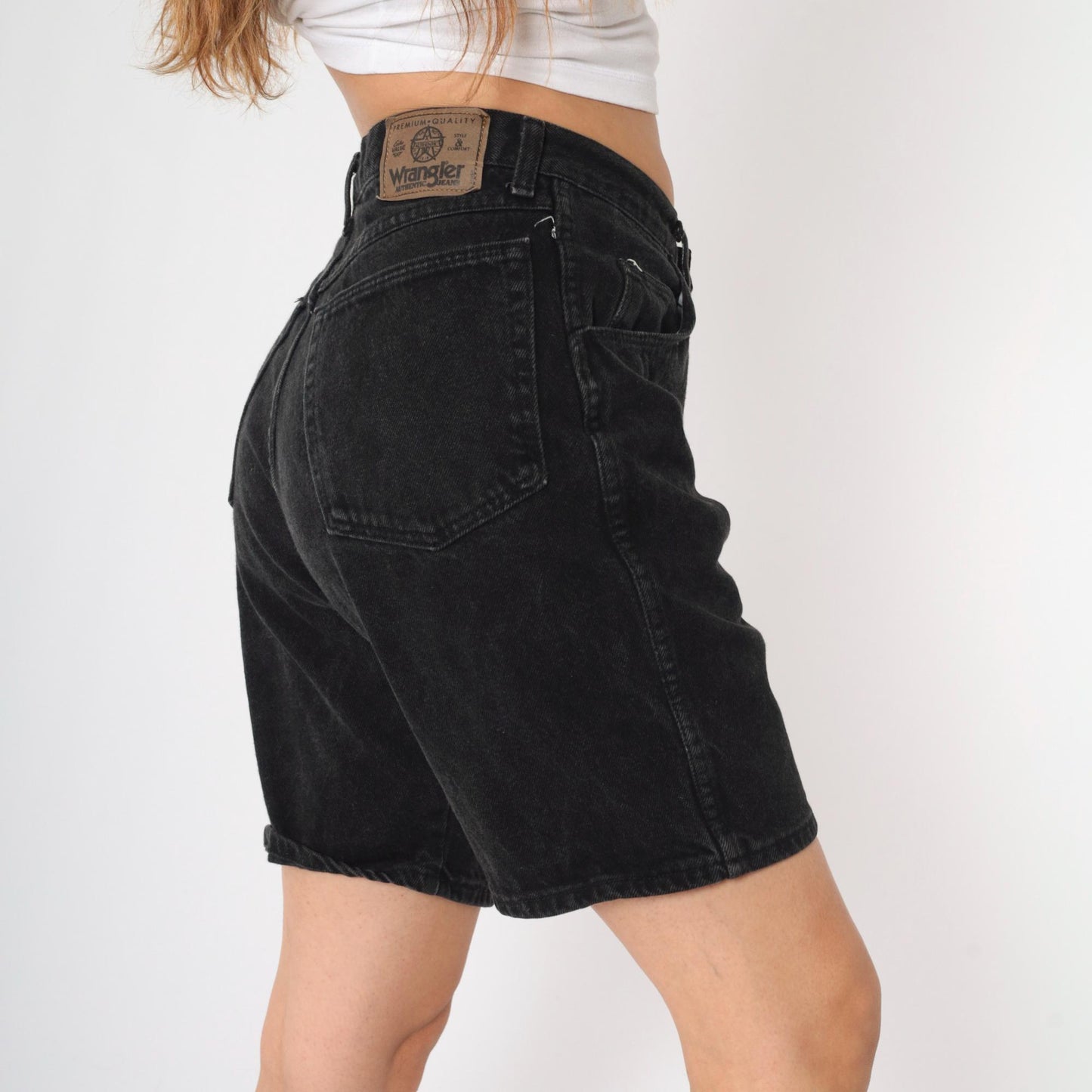 90s Wrangler Black Denim Shorts High Waist Jean Bermuda Medium
