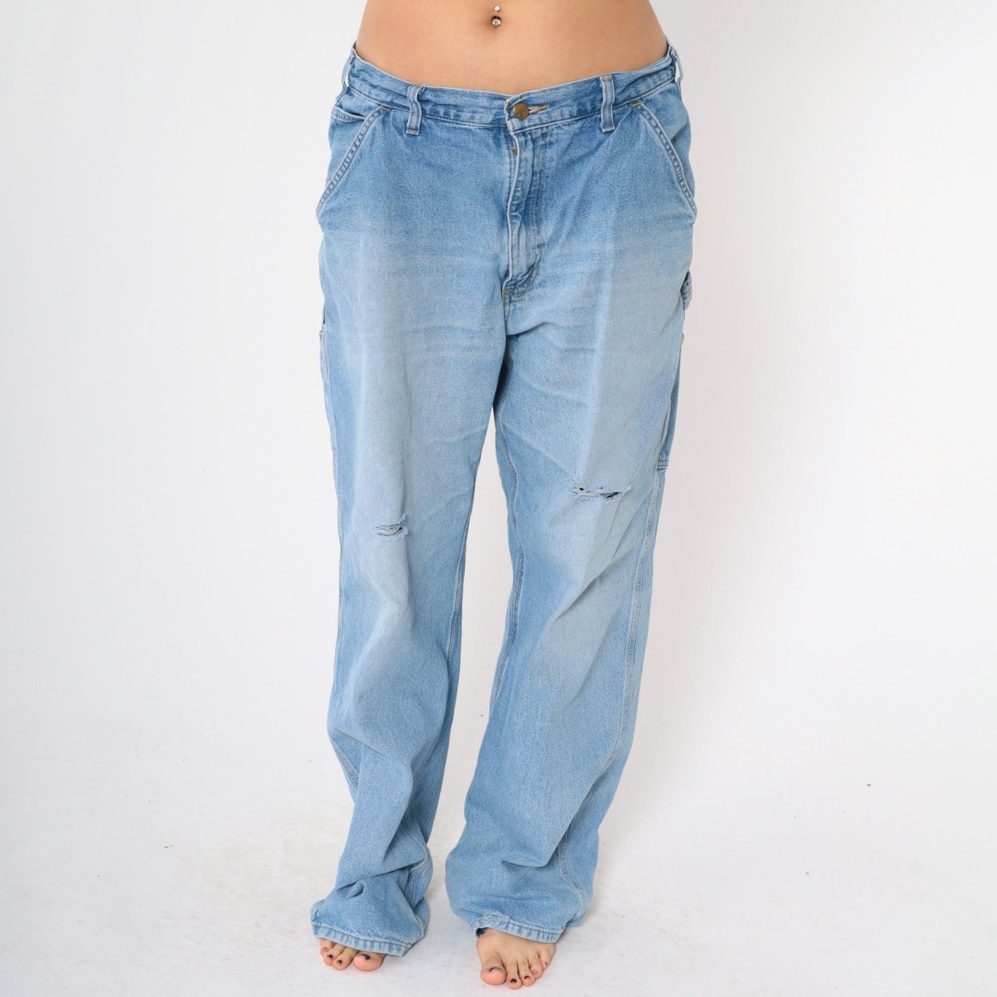 Y2K Carhartt Carpenter Jeans Ripped Blue Denim High Waisted 36x34