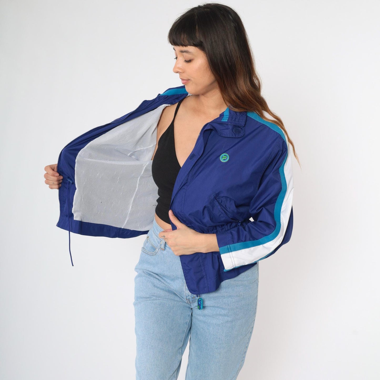 Y2K Fila Blue Striped Windbreaker Jacket Zip-Up Small S
