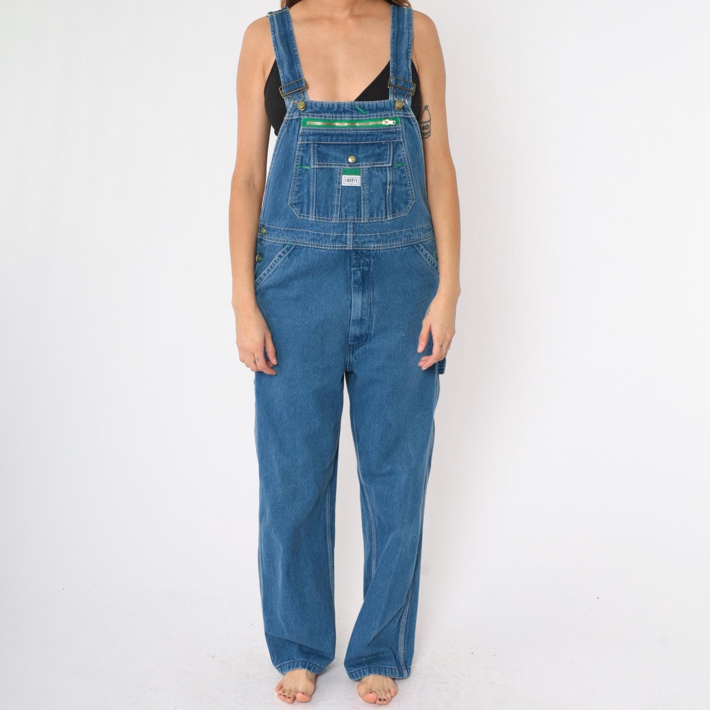 Y2K Liberty Blue Denim Bib Overalls Relaxed Baggy Workwear Men's 34x32