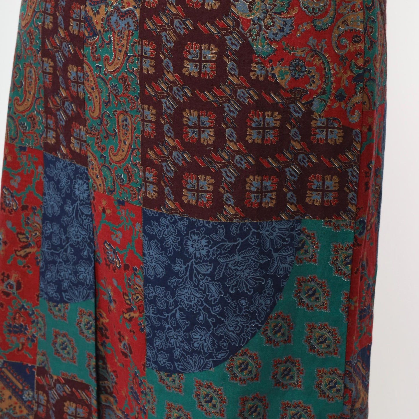 90s Patchwork Paisley Floral Midi Skirt Elastic Waist Medium