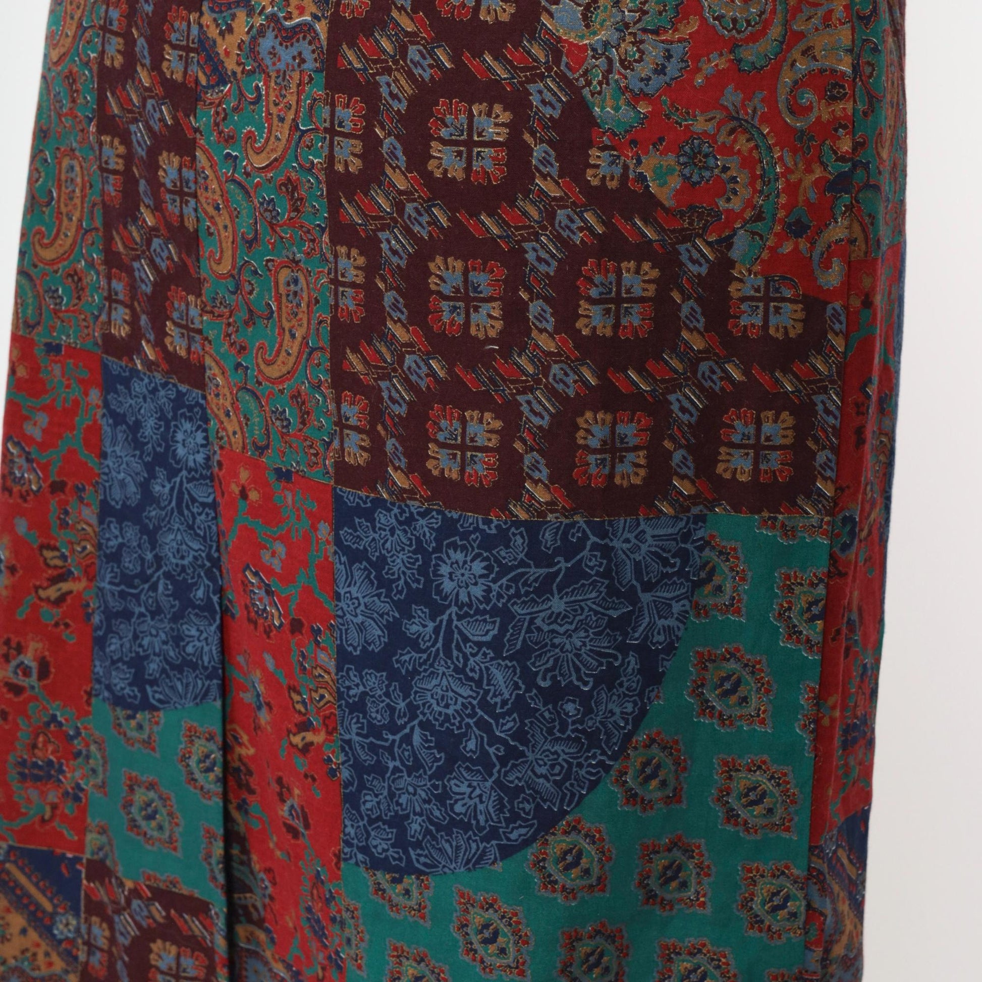 90s Patchwork Paisley Floral Midi Skirt Elastic Waist Medium