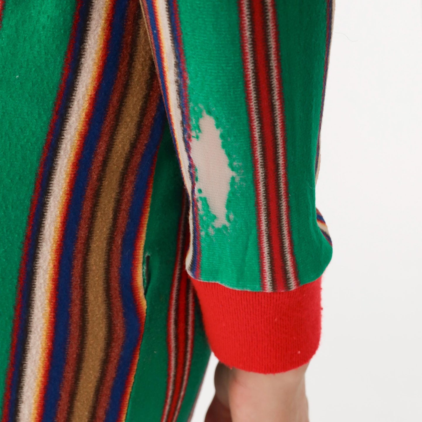 60s Stardust Striped Mini Lounge Dress Green Red Ringer Trim Long Sleeve Extra Small