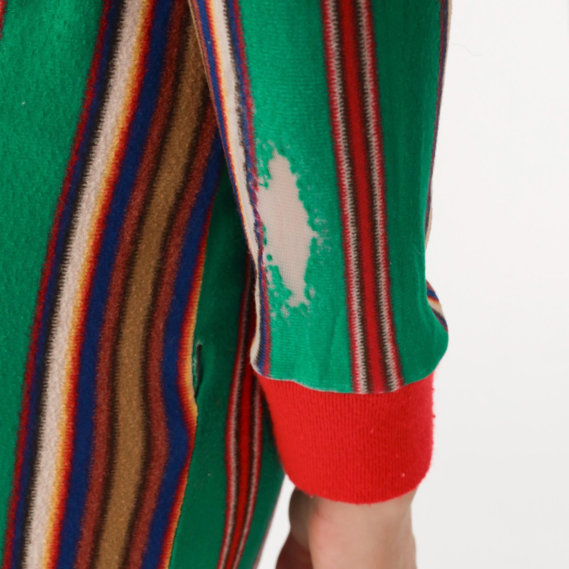 60s Stardust Striped Mini Lounge Dress Green Red Ringer Trim Long Sleeve Extra Small
