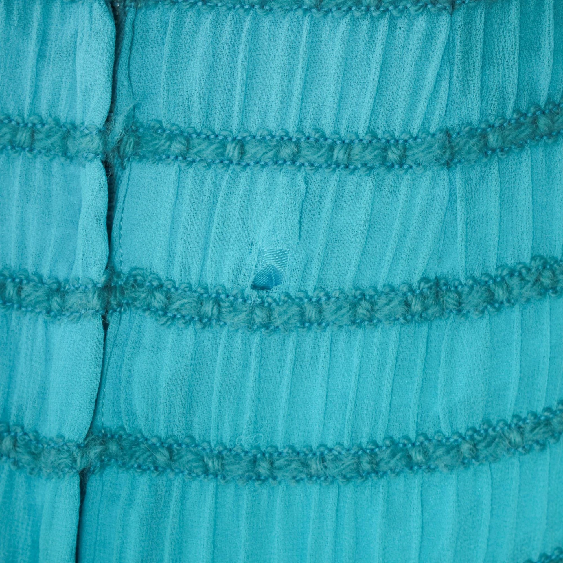 1960s Blue Appliqué Yarn Striped Sleeveless Sheath Cocktail Dress Extra Small