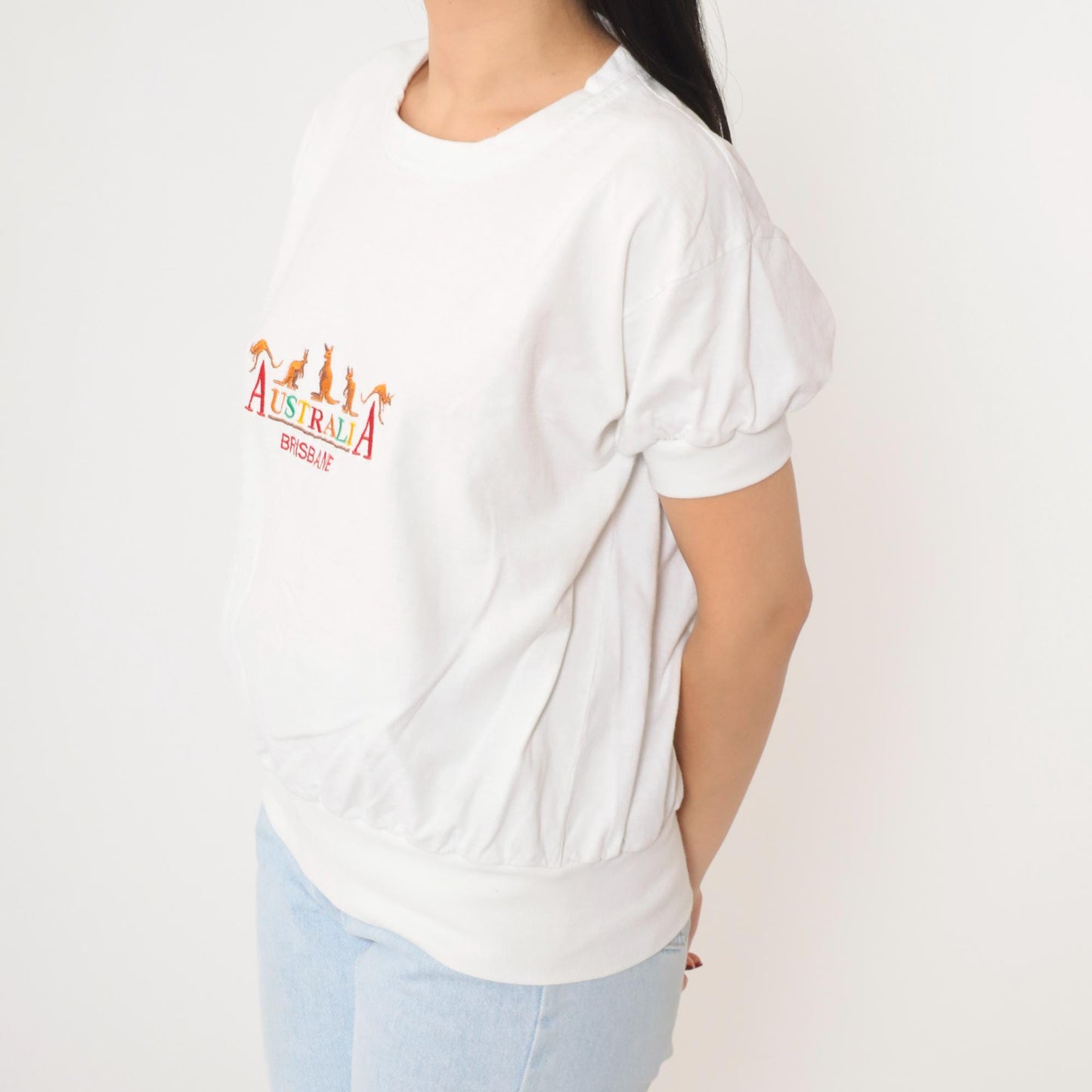 90s Brisbane Australia Kangaroo Embroidered T-Shirt White Graphic Tee Large L