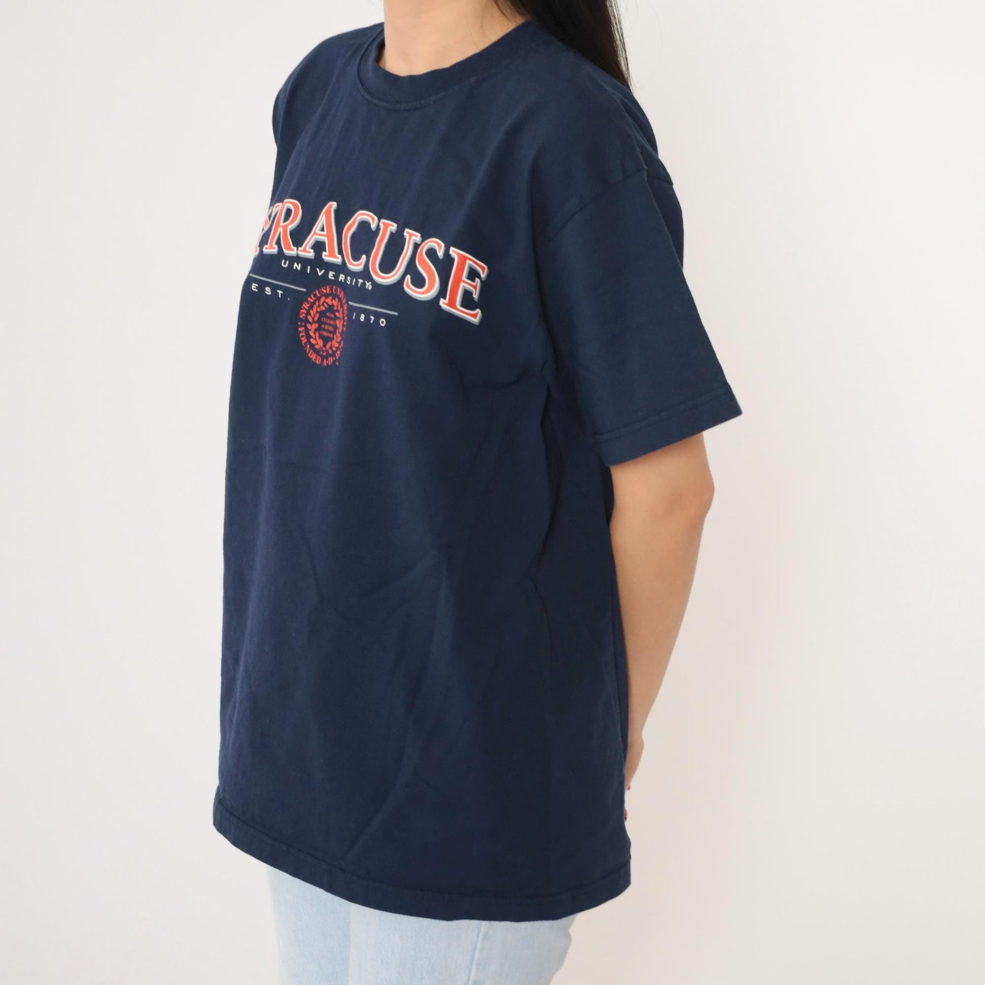 90s Syracuse University Graphic T-Shirt Navy Cotton Crewneck Medium