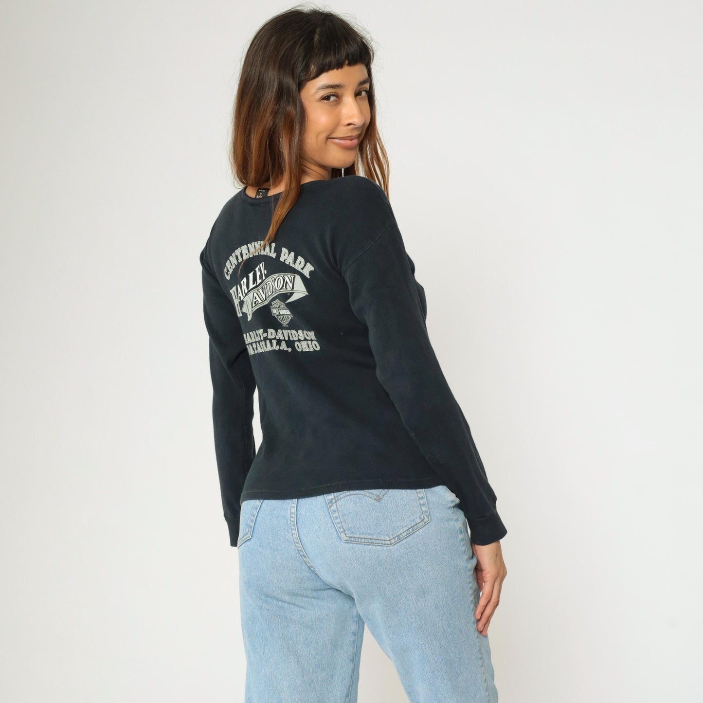 Y2K Harley Davidson Centennial Park Long Sleeve Tee Black Medium M