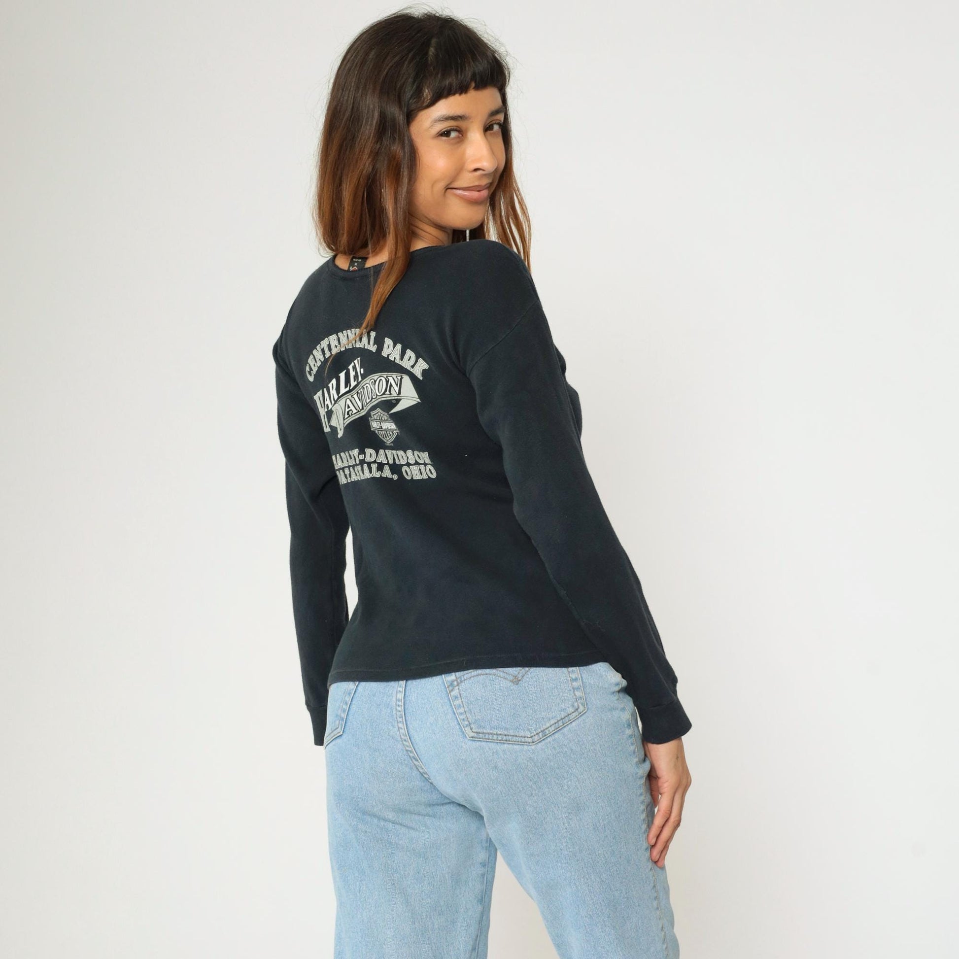 Y2K Harley Davidson Centennial Park Long Sleeve Tee Black Medium M