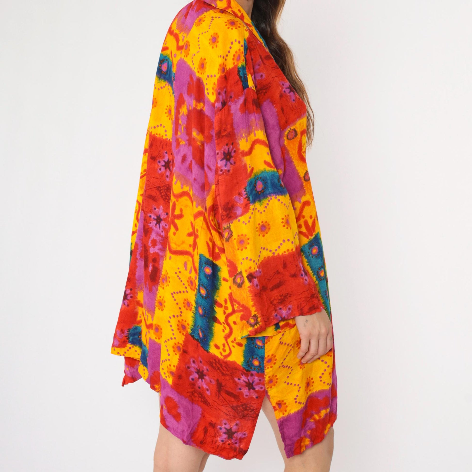90s C.S.T. Studio Patchwork Paisley Floral Button-Up Tunic Plus Size Red Yellow XXL