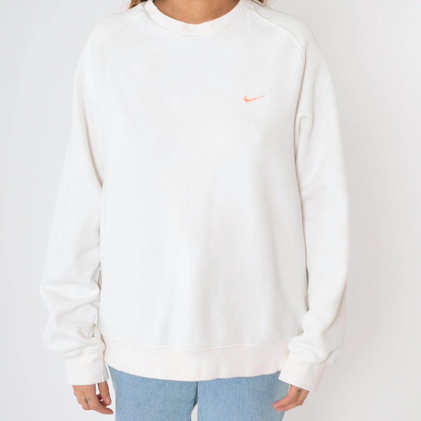 00s Nike Sweatshirt White Peach Swoosh Y2K Raglan Crewneck Large L