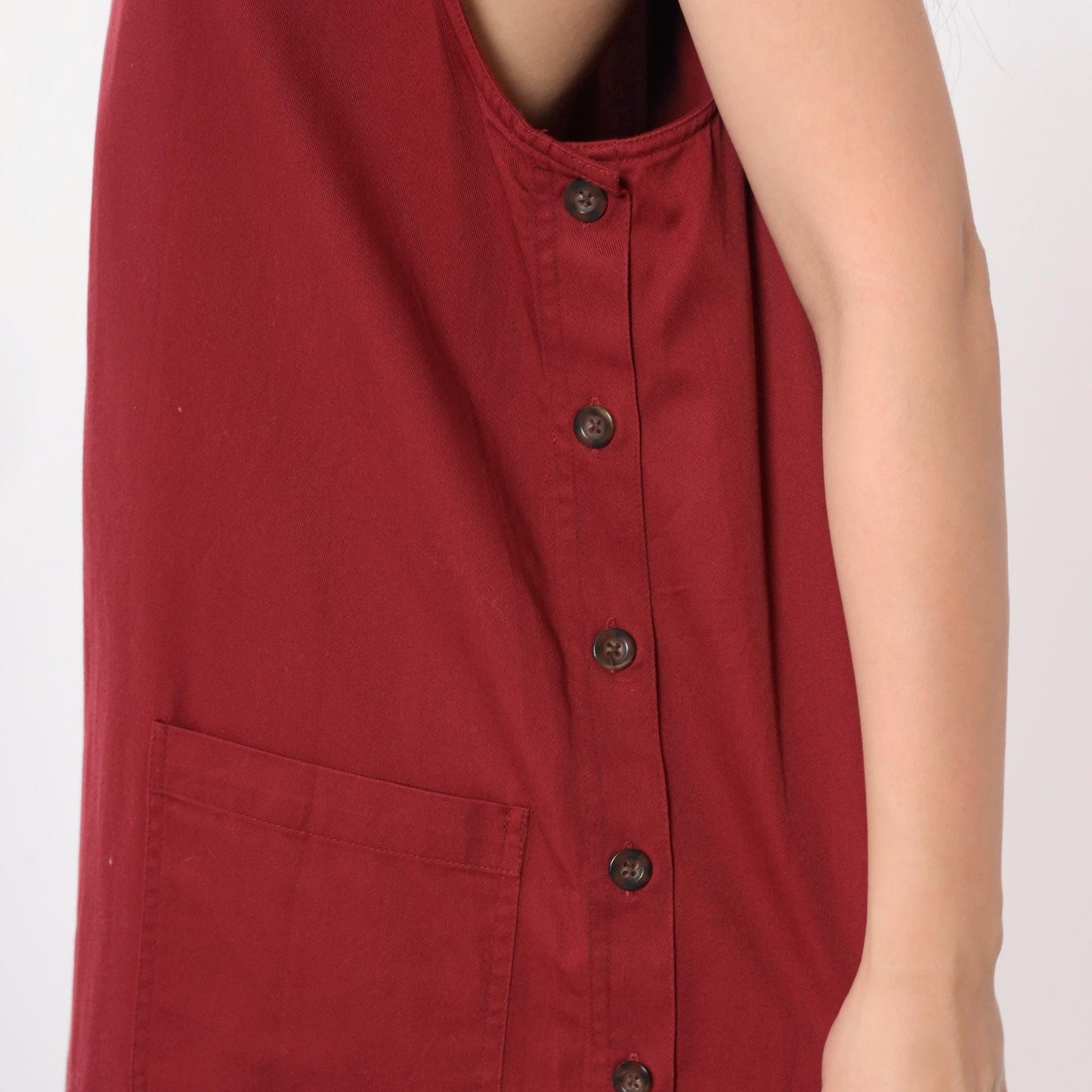 Y2K Burgundy Maxi Jumper Dress Sleeveless Button Side Pockets Medium M