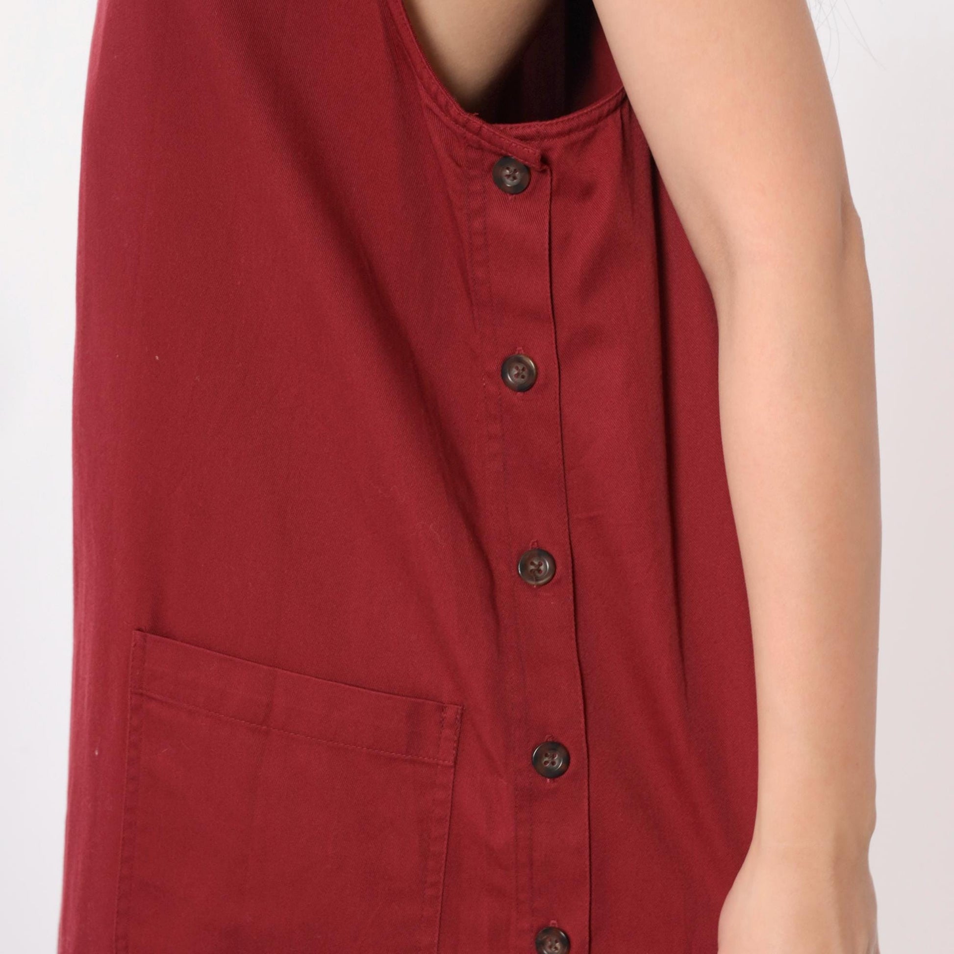 Y2K Burgundy Maxi Jumper Dress Sleeveless Button Side Pockets Medium M