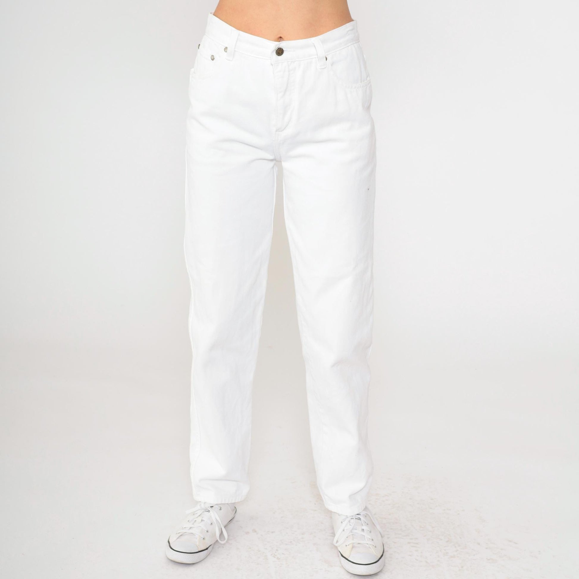 90s Guess White Denim High-Rise Straight-Leg Jeans Small 29