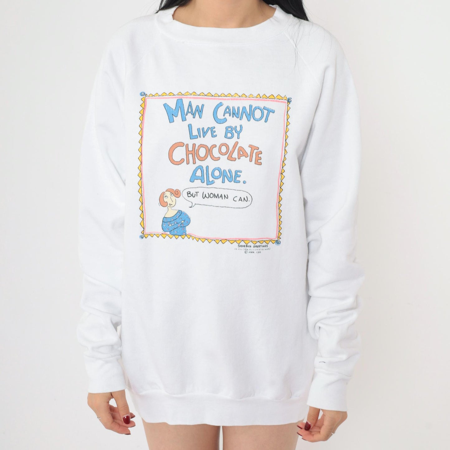 90s Shoebox Greetings Hallmark Sweatshirt Chocolate Graphic Raglan Medium Large