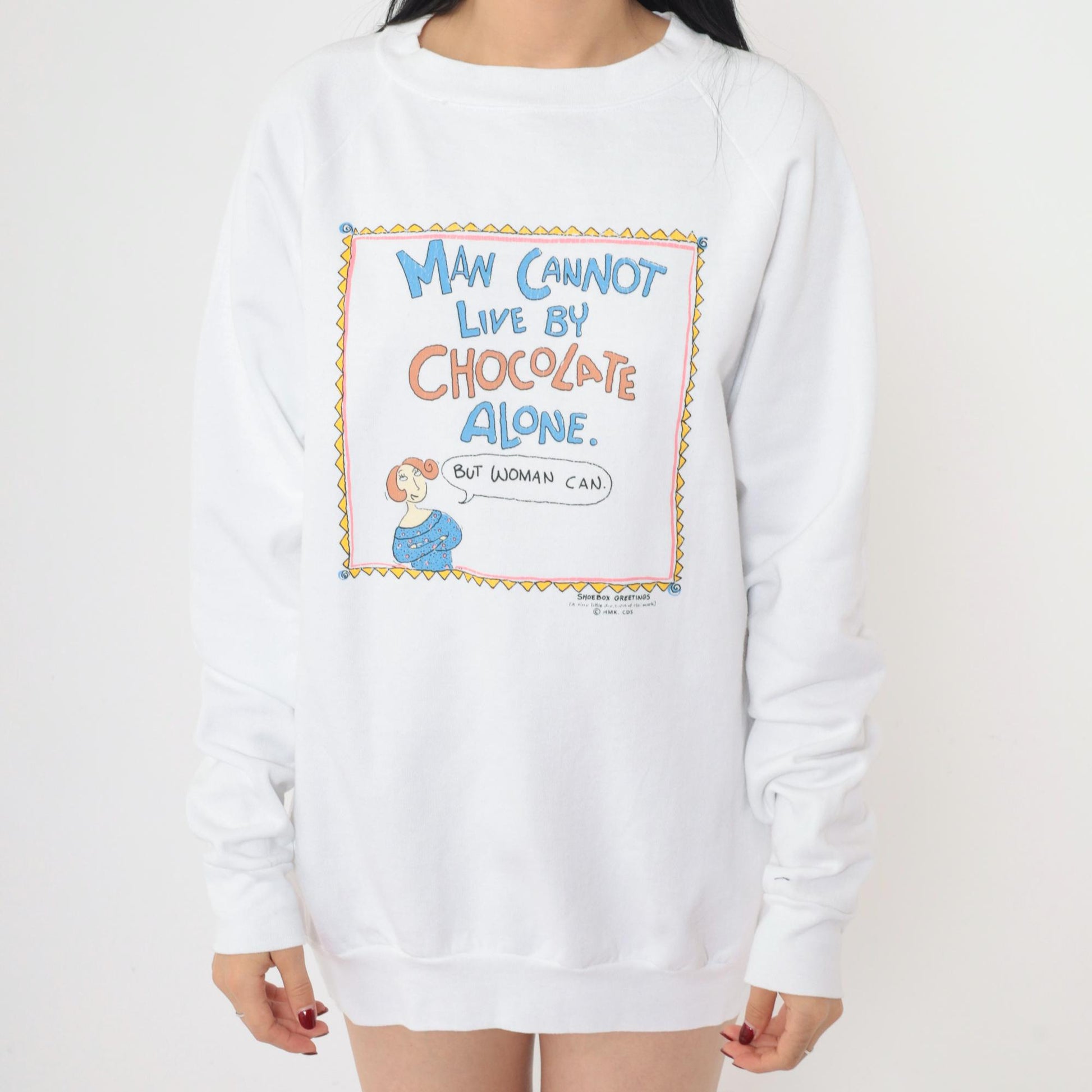90s Shoebox Greetings Hallmark Sweatshirt Chocolate Graphic Raglan Medium Large