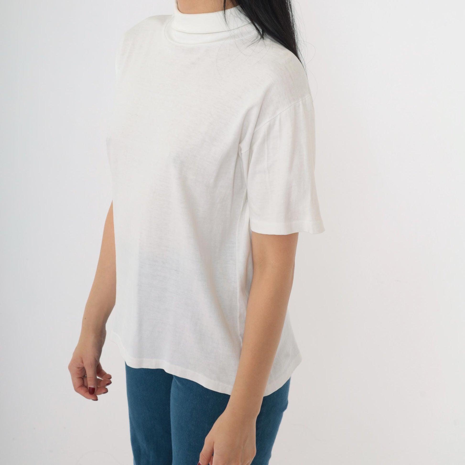 80s Munsingwear White Turtleneck Short Sleeve Top Medium M