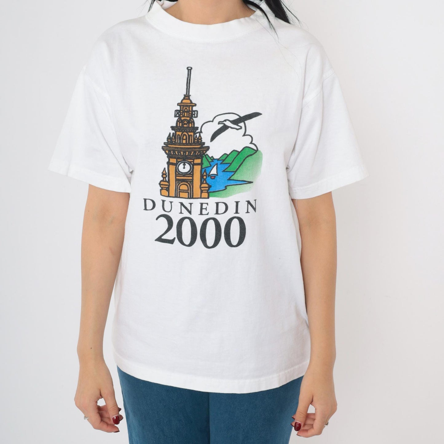 Y2K Dunedin New Zealand Railway Station Graphic Tee White Medium M