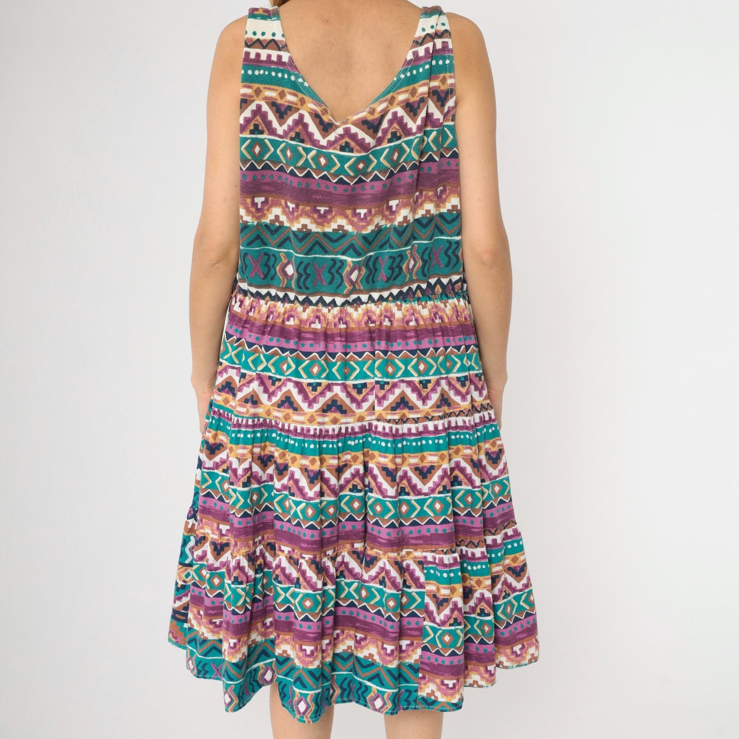90s Fredericks of Hollywood Southwestern Midi Dress Geometric Patchwork Sleeveless Small