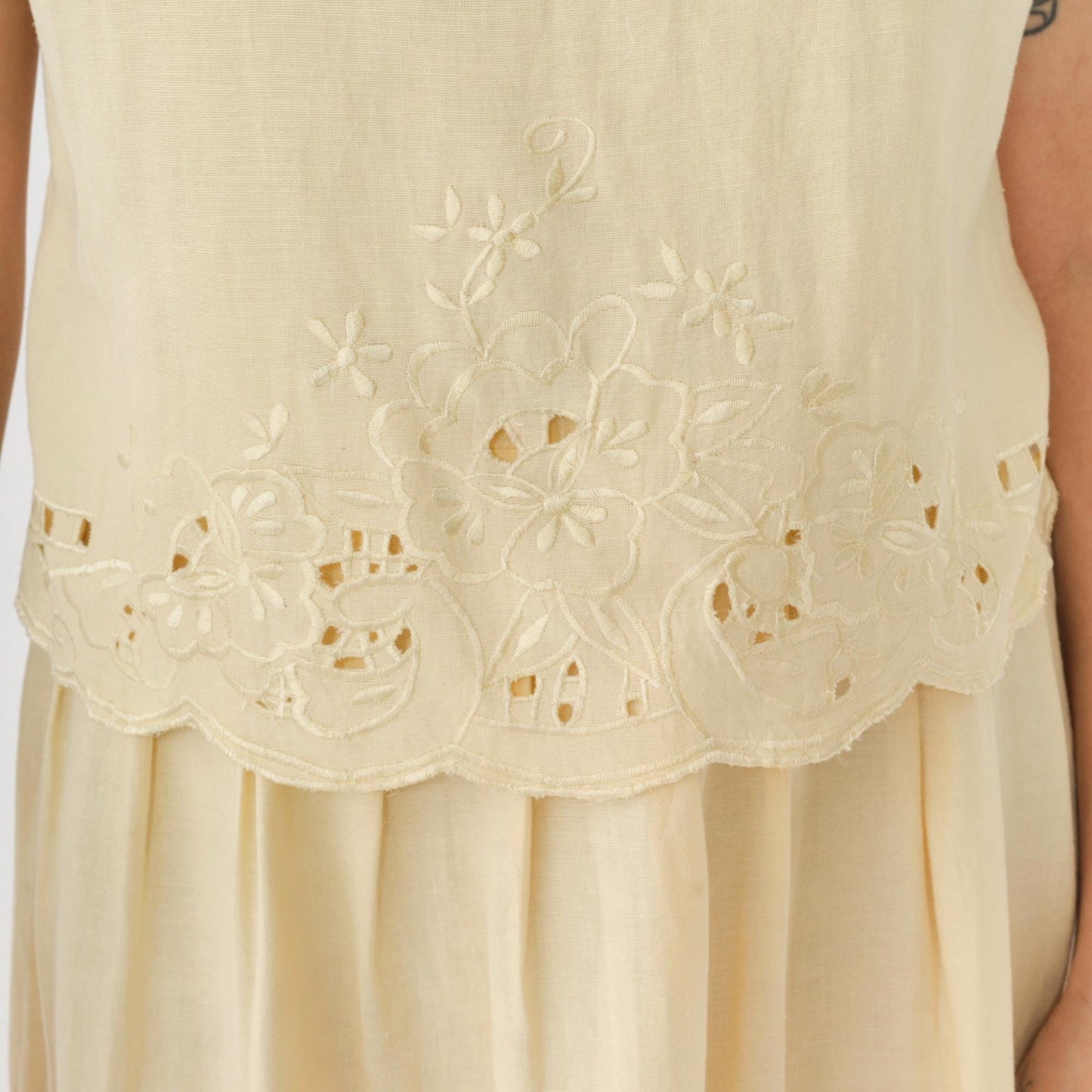 Y2K Coldwater Creek Floral Embroidered Maxi Dress Yellow Eyelet Small 6