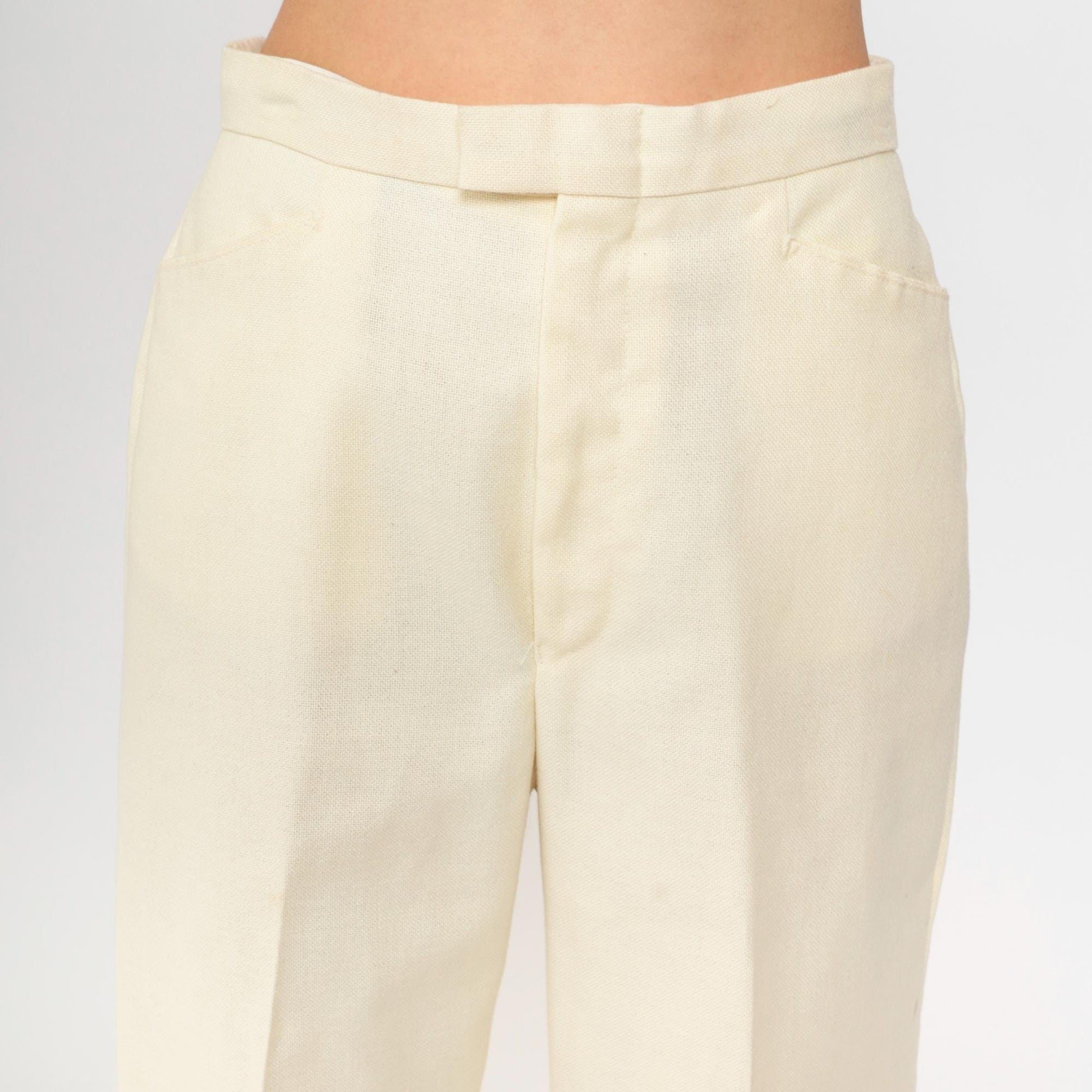70s Levi's For Gals Sta-Prest Cream Straight Leg Trousers High Waist Small