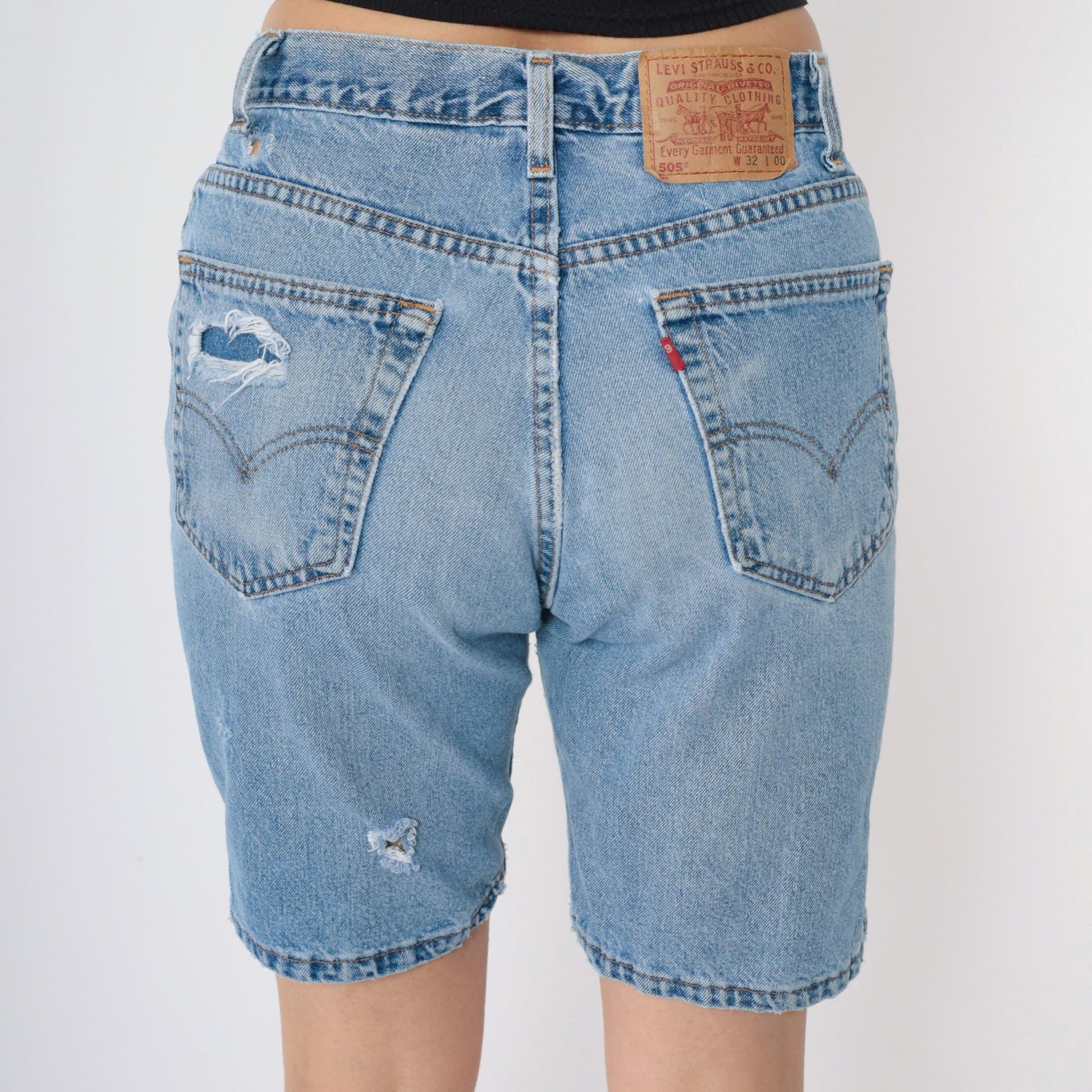 Levi's 505 Y2K Denim Shorts High Rise Distressed Blue Medium 32