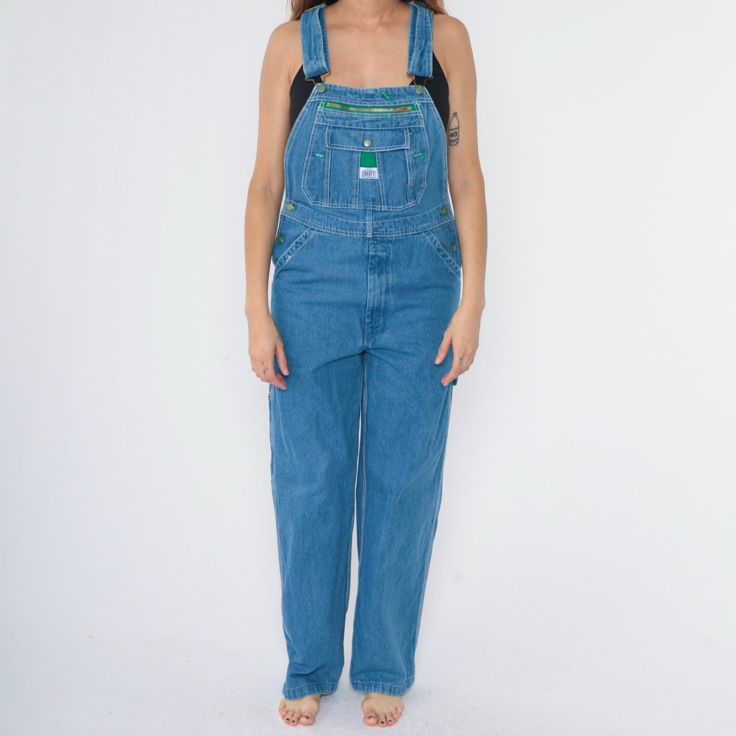 90s Liberty Men's Blue Denim Overalls Hammer Loop Carpenter Bibs Size 32